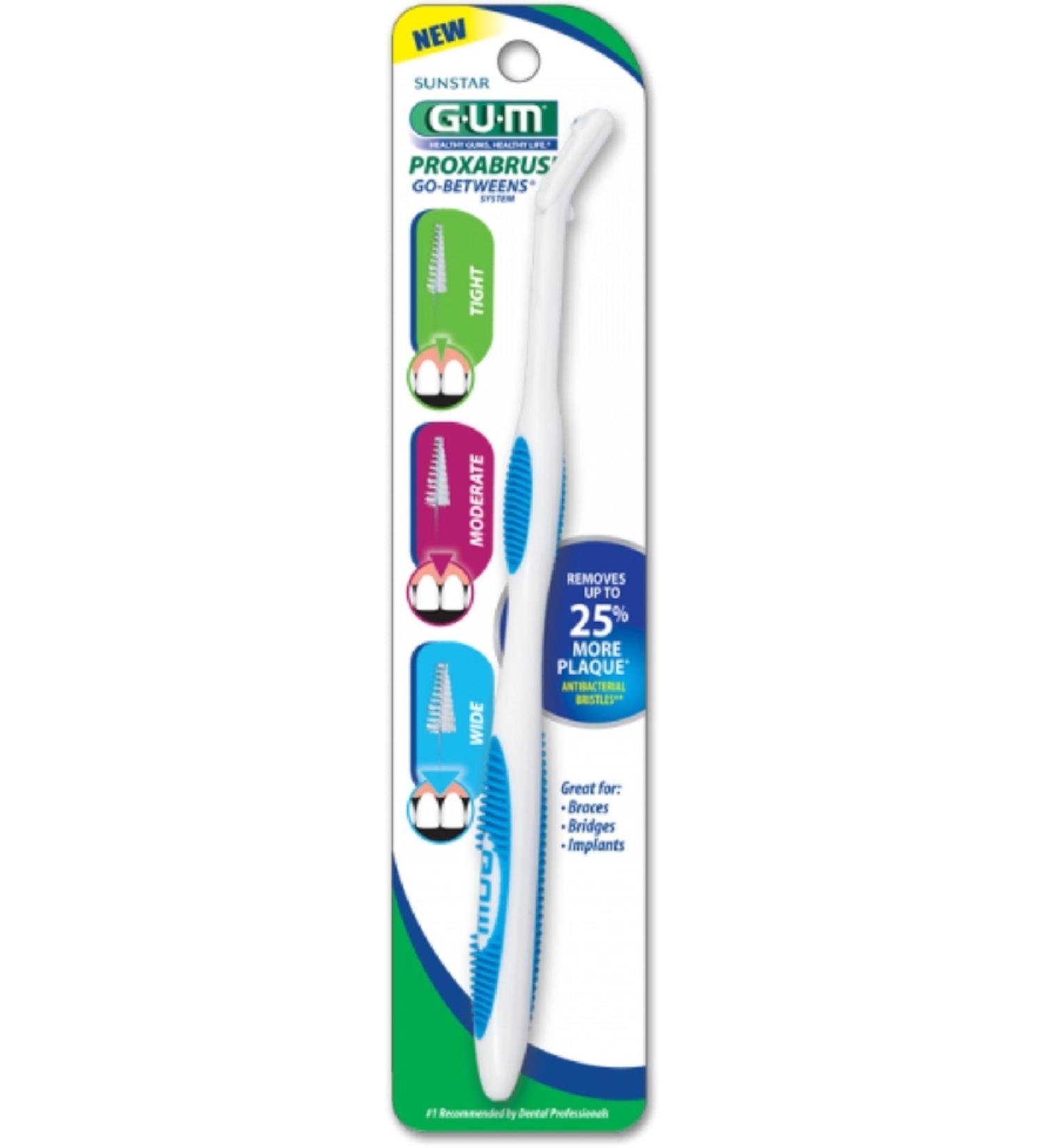 GUM - 625UC Proxabrush Permanent Handle with Tight, Moderate, & Wide Go-Between Heads 1 Pack Permanent Handle