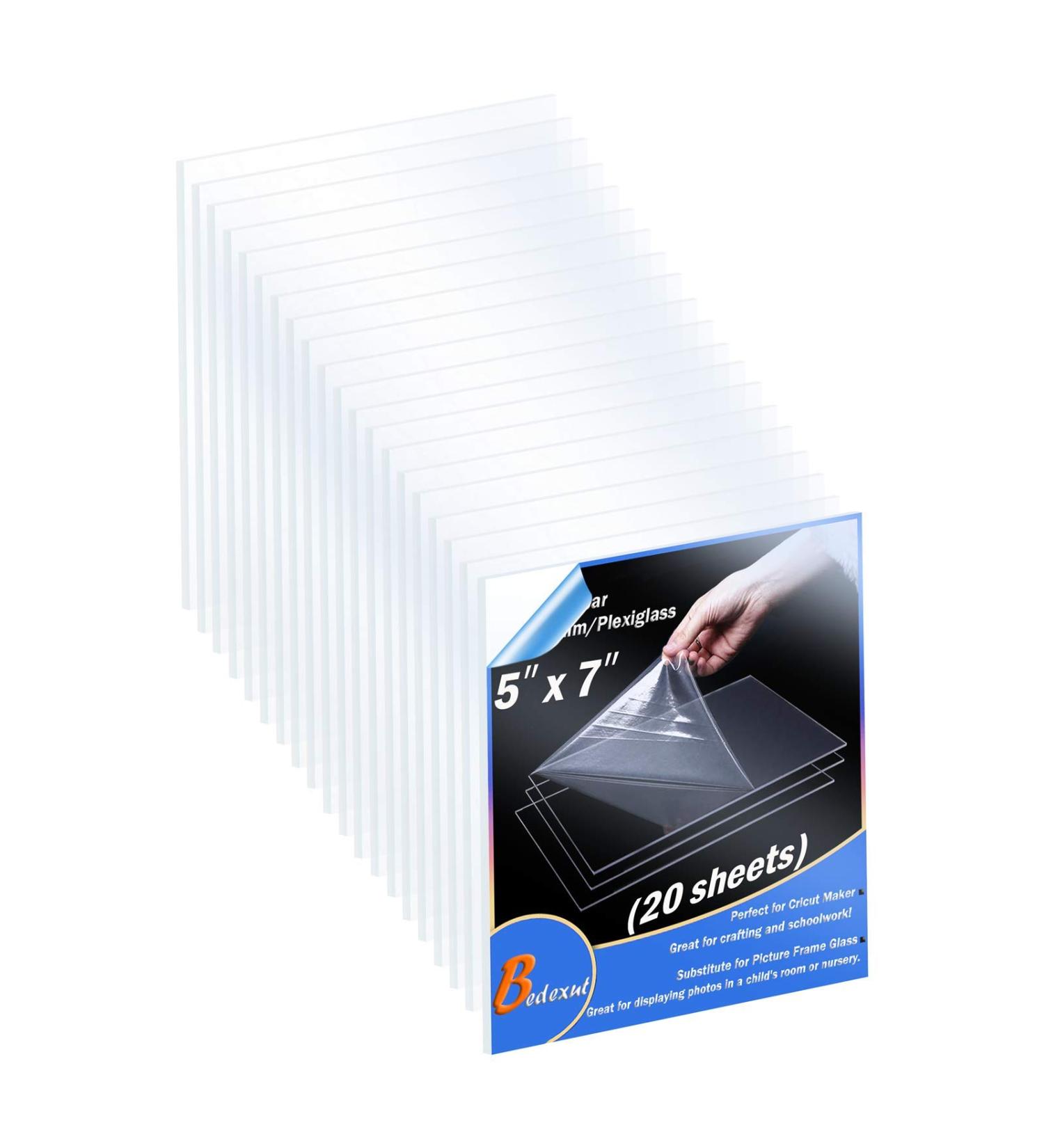 Bedexut 20 Pack 5x7 1mm Thick Clear PETG Plexiglass Sheets for Crafts, Picture Frames, Resin Art - Cricut Cutting, Wedding, Party Decor - 20 Pack - Buy Online on GoSupps.com