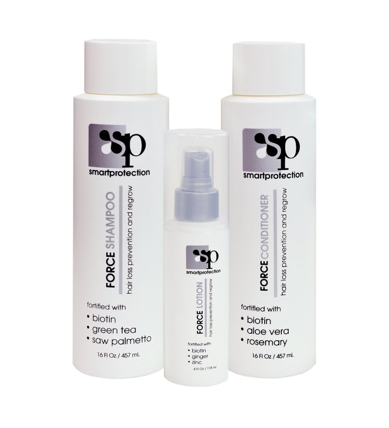FORCE -Hair Loss Prevention and Regrow Treatment Kit- INCLUDES: 16oz Force Shampoo  16oz Force Conditioner  4oz Force Lotion by Smart Protection