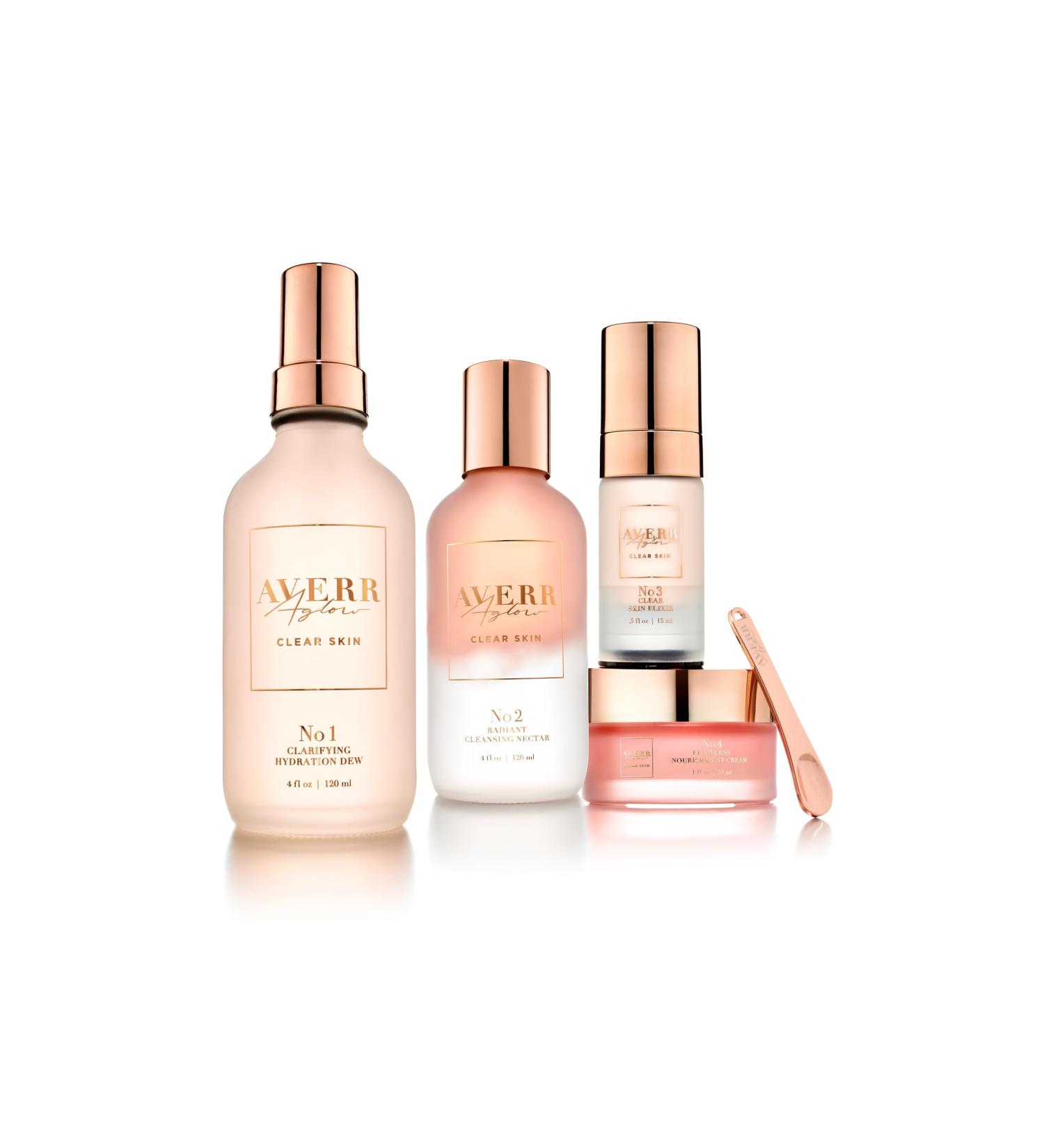 Averr Aglow - Clear Skin Kit - Acne Treatment - Dark Spot Remover - Blemish & Redness Control - Hydrating & Moisturizing - Rich in Minerals Antioxidants & Vitamin A C D & E - Skin Care - 4 pc Set - Buy Online on GoSupps.com