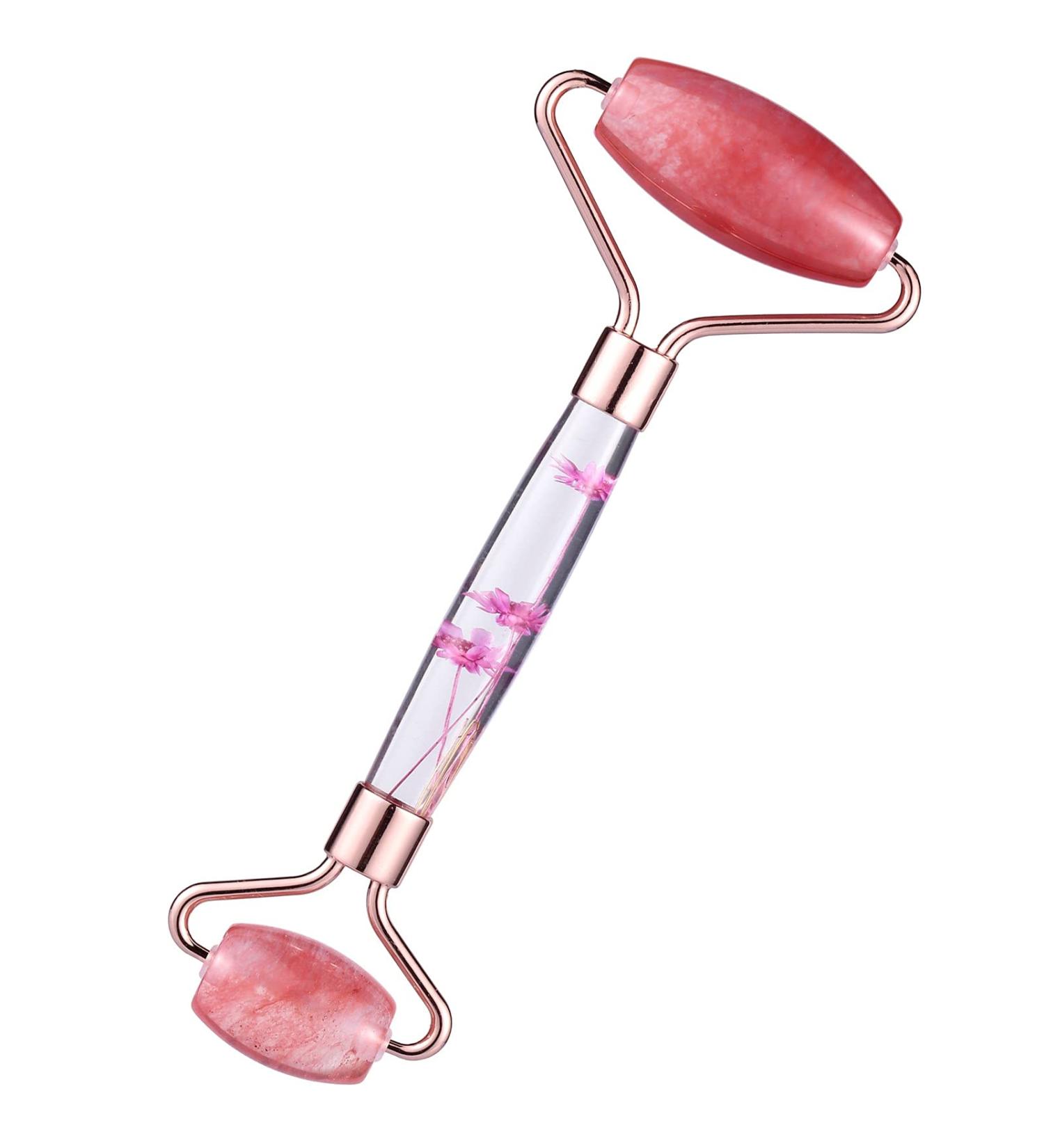 Amogeeli Cherry Quartz Stone Roller - Premium Face Massage Roller for Wrinkles & Puffiness Relief | International Shipping - Buy Online on GoSupps.com