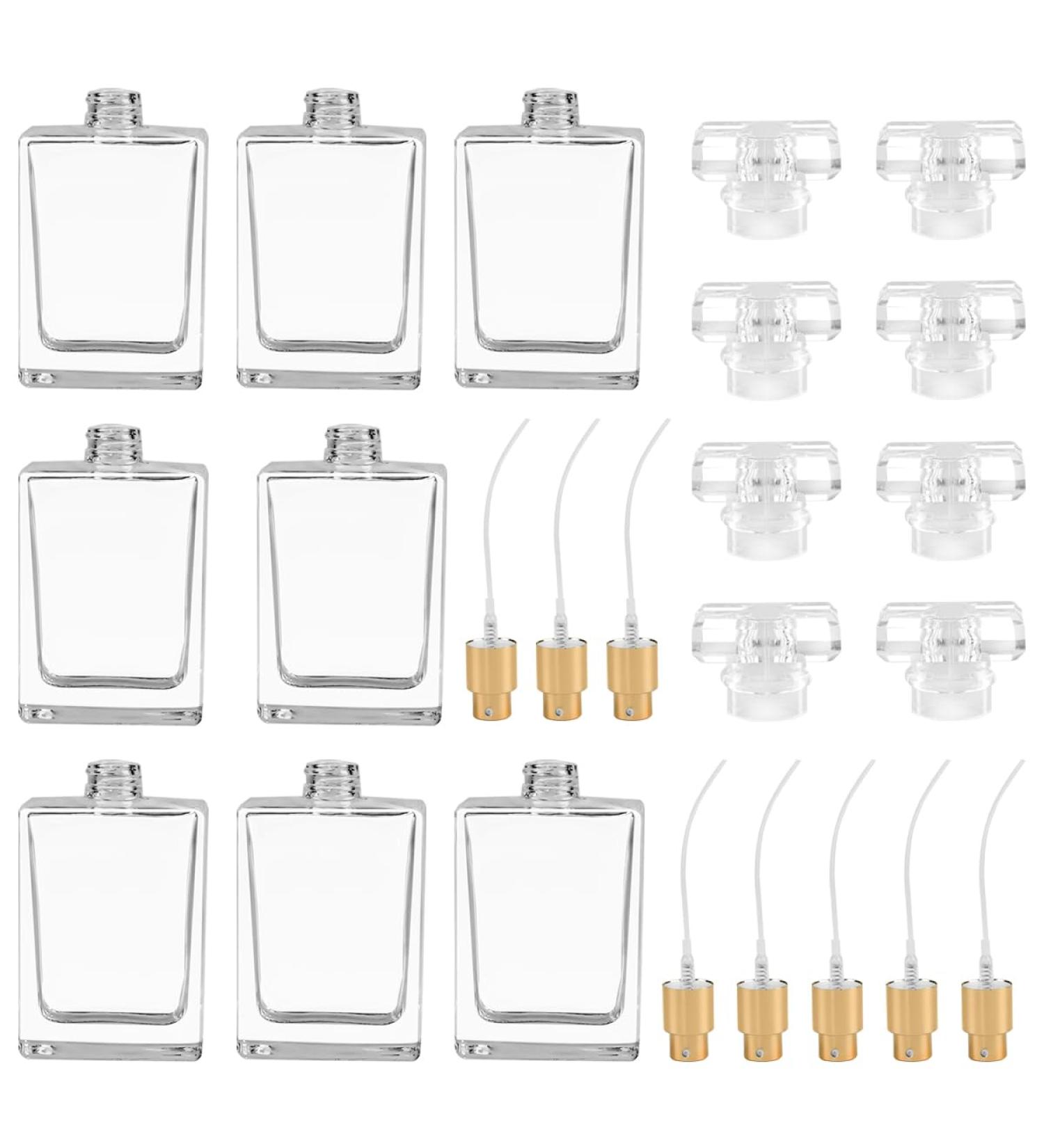 Enenes 8Pcs Glass Refillable Perfume Bottle Set - 30ml Square Gold Atomizer Container - Buy Online on GoSupps.com