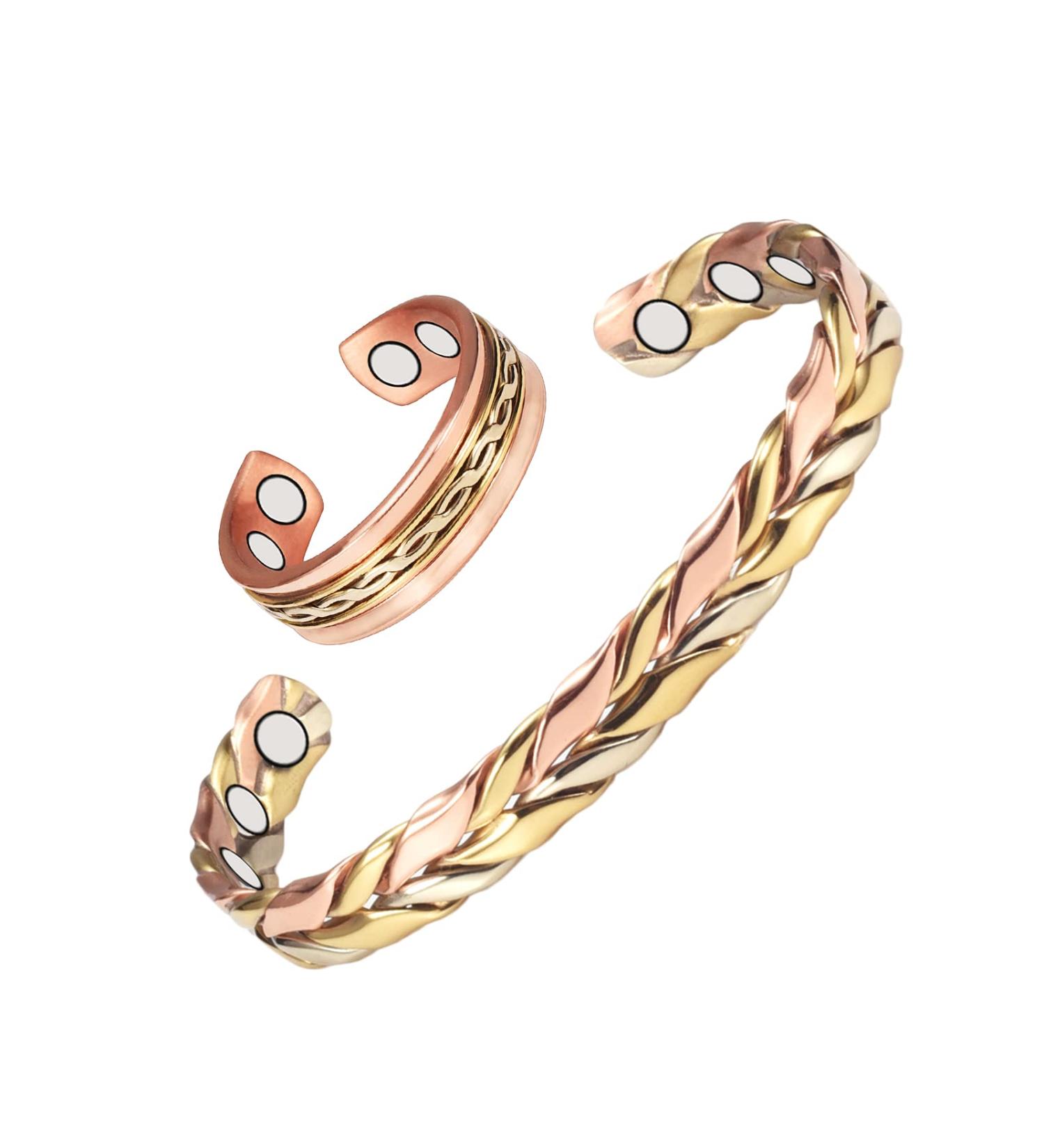 Buy Copper Bracelet & Ring Set for Women | Adjustable Braid with Magnets | Perfect Mother's Day Jewelry Gift - Buy Online on GoSupps.com