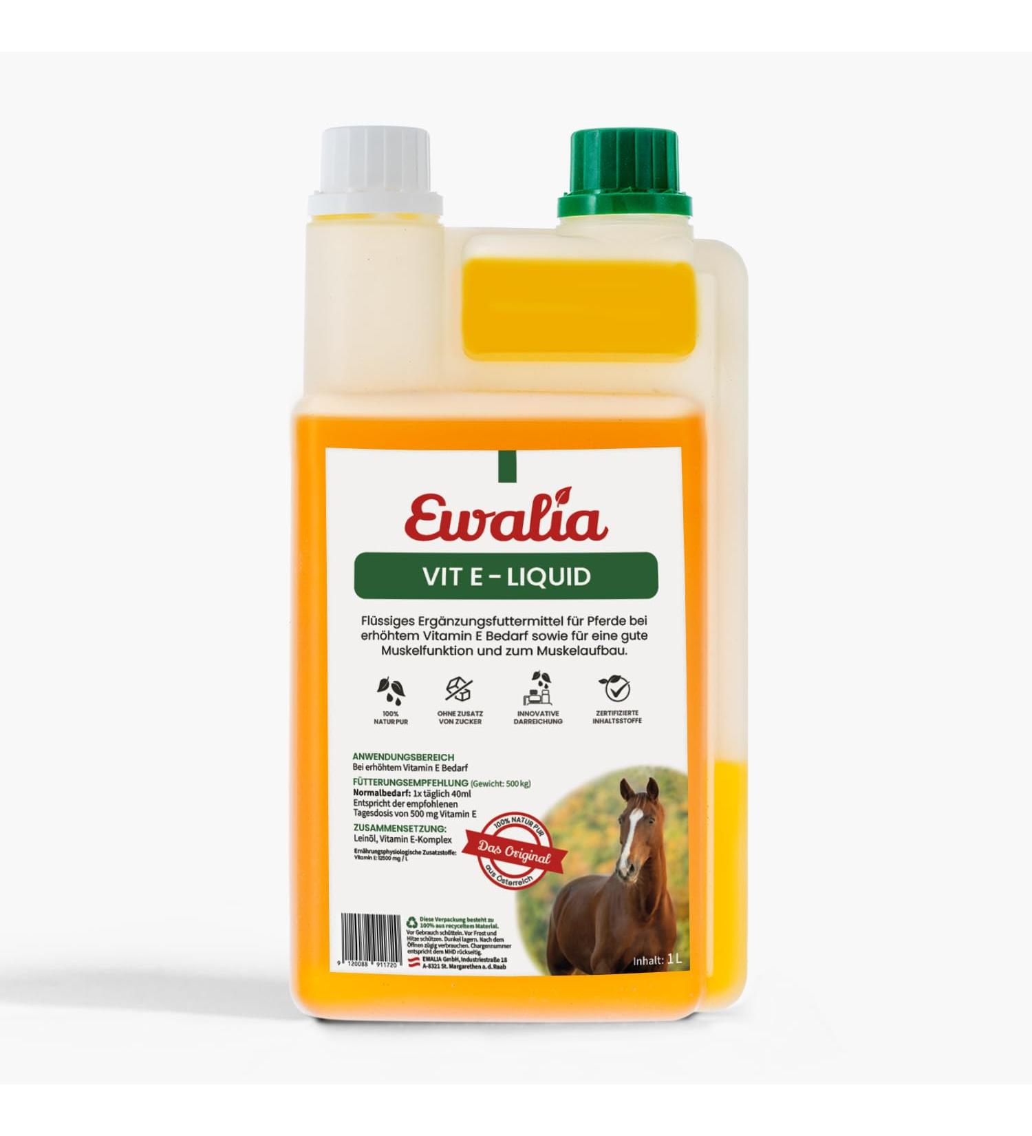 Ewalia Vitamin E Powerful Support for Muscles and Vitality Natural Vitamin E for Your Horse Developed with Vets 100% Natural No Additives 1 Liter - Buy Online on GoSupps.com