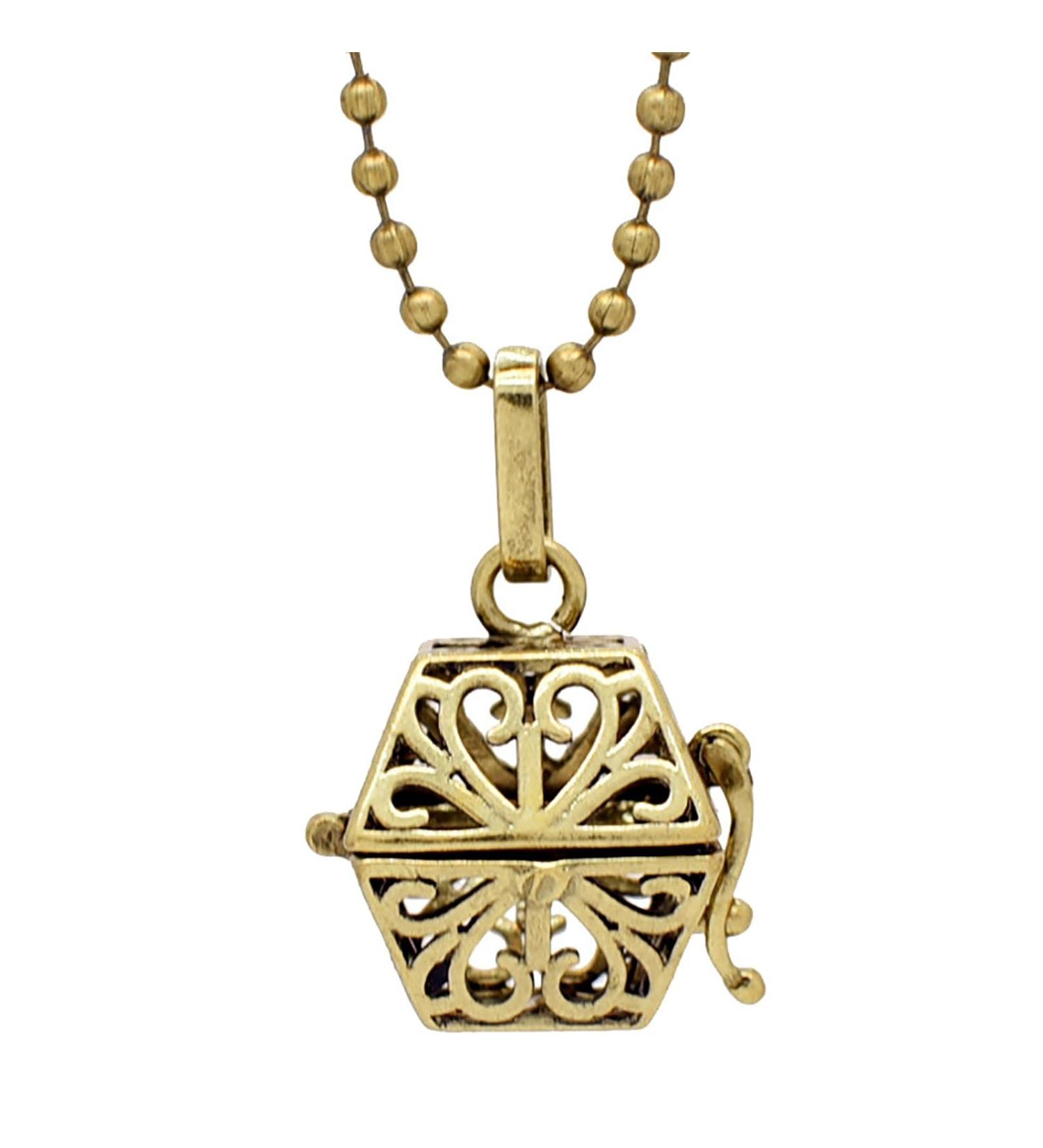 Vintage Openwork Carved Treasure Box Pendant Necklace for Essential Oils & Aromatherapy - International Shipping Available - Buy Online on GoSupps.com