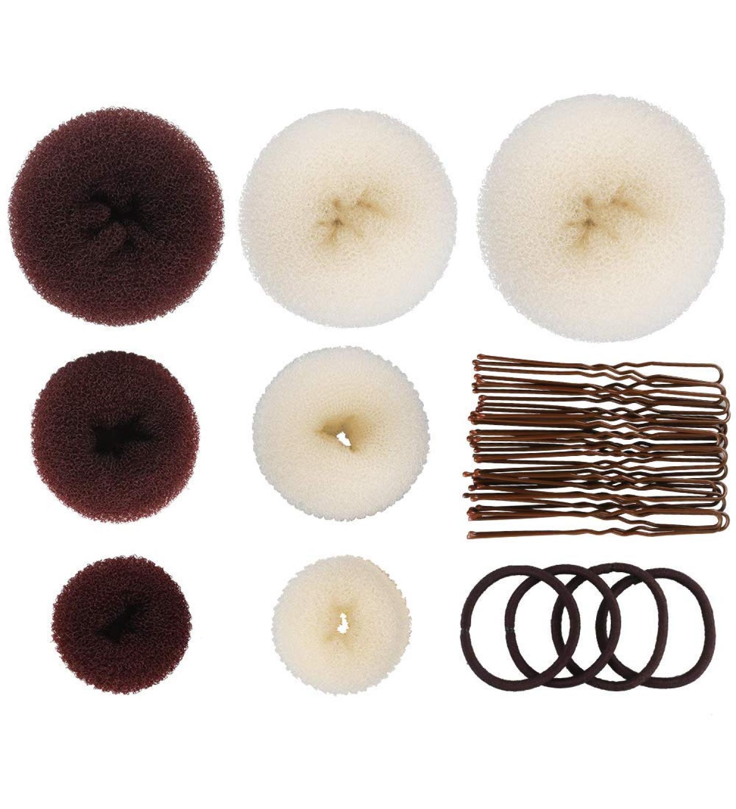 7 Pcs Hair Bun Maker set Hair Donut Bun Hair Styling Hair Accessory with 20 Hair Clip and 4 Hair Elastic Band Hair Bun Shaper Ring Style for Kids Women Girls (Beige and Dark Brown) - Buy Online on GoSupps.com