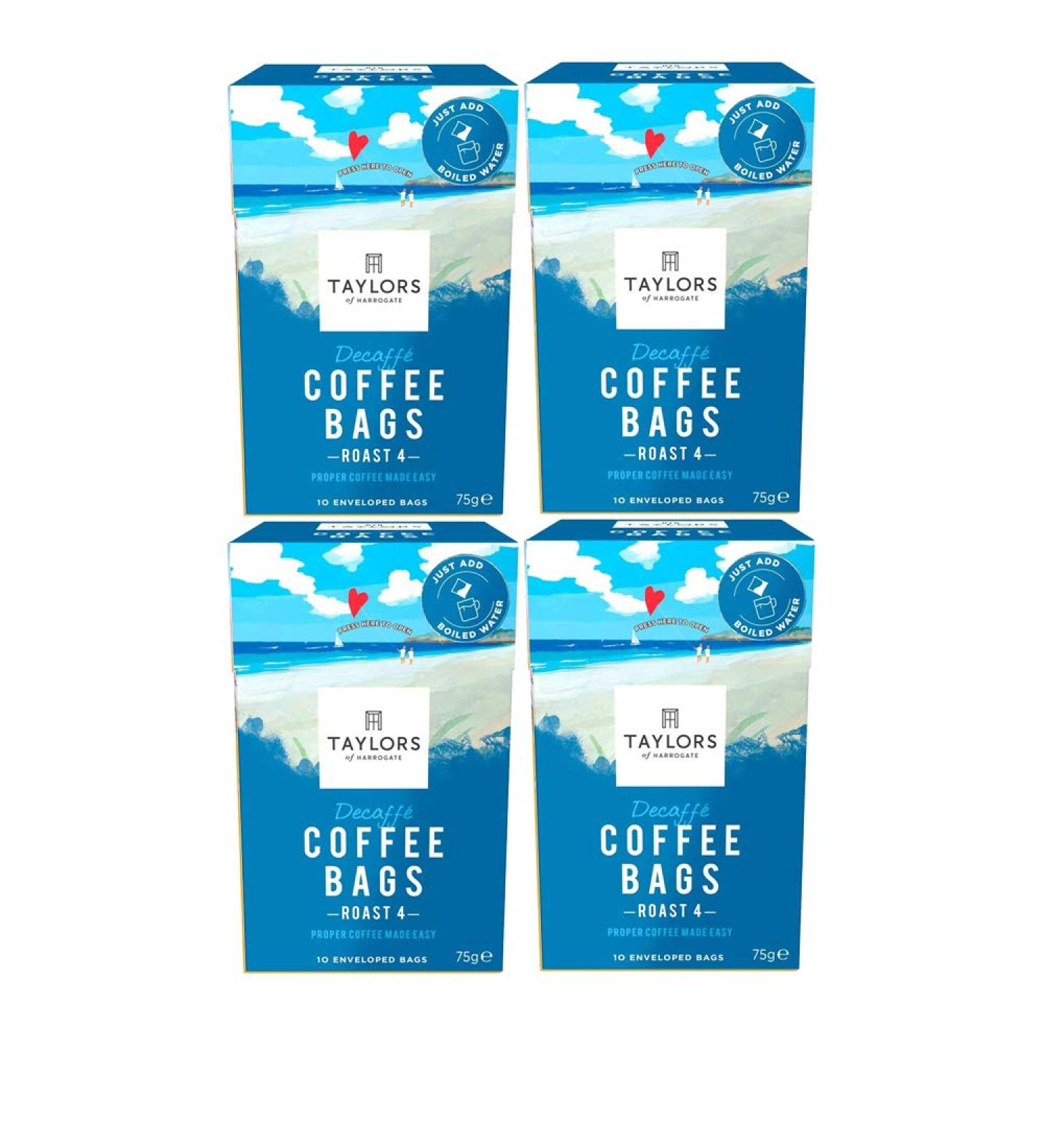 Coffee Taylors of Harrogate Fair Trade Roast Ground Coffee Bags 10 Count (Decaf Coffee) 4 Boxes (40 Bags)