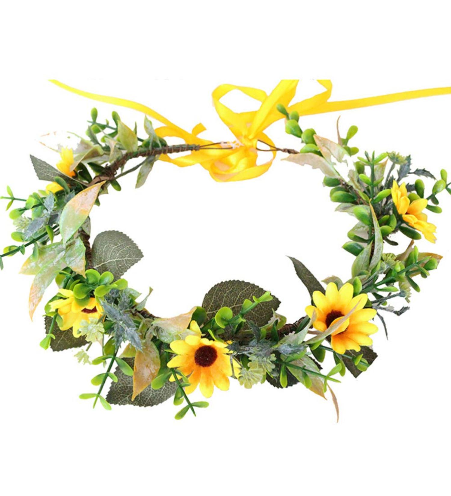 Minkissy Sunflower Headband Floral Hair Garland Sunflower Crown Fairy Flower Headband Wedding Hair Accessories for Girls Brides Ladies - Buy Online on GoSupps.com