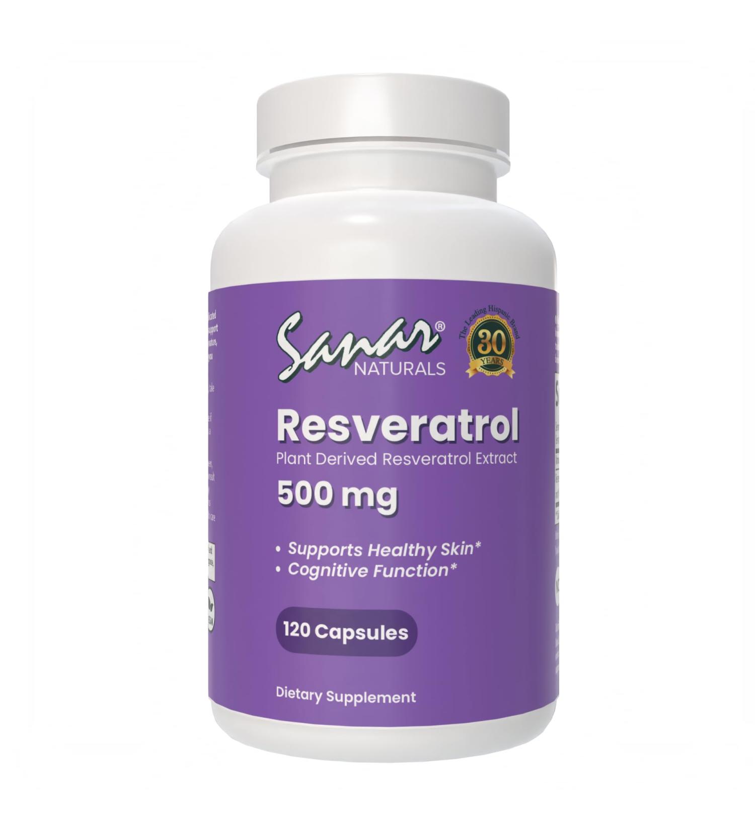 Sanar Naturals Resveratrol Supplement 500 mg Supports Healthy Aging Cognitive Function and Heart Health - Plant Based Trans Resveratrol - Vegan Non-GMO 120 Capsules - Buy Online on GoSupps.com