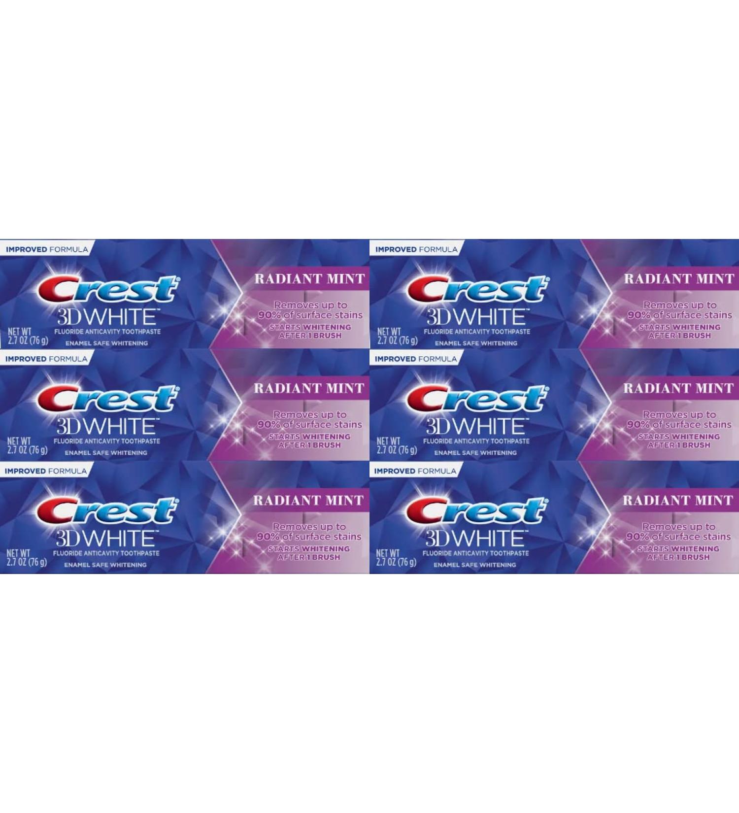 Crest 3D White Toothpaste Radiant Mint 2.7 Oz (Pack of 6) - Buy Online for Global Shipping - Buy Online on GoSupps.com