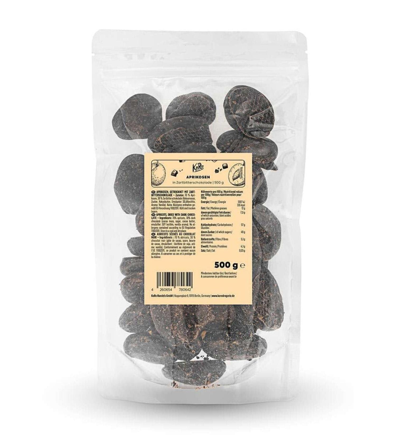 KoRo - Dark chocolate apricots 500g - Delicious vegan snack without added sugar - Buy Online on GoSupps.com
