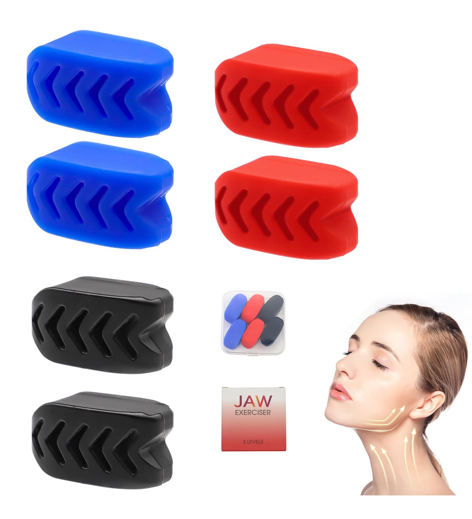 Jawline Trainer Set - 6-Piece Jaw Coach for Men & Women | Double Chin Remover | 40lbs 50lbs 60lbs Pine Exercises | Jawline Fitness Balls in Blue Red & Black - Buy Online on GoSupps.com