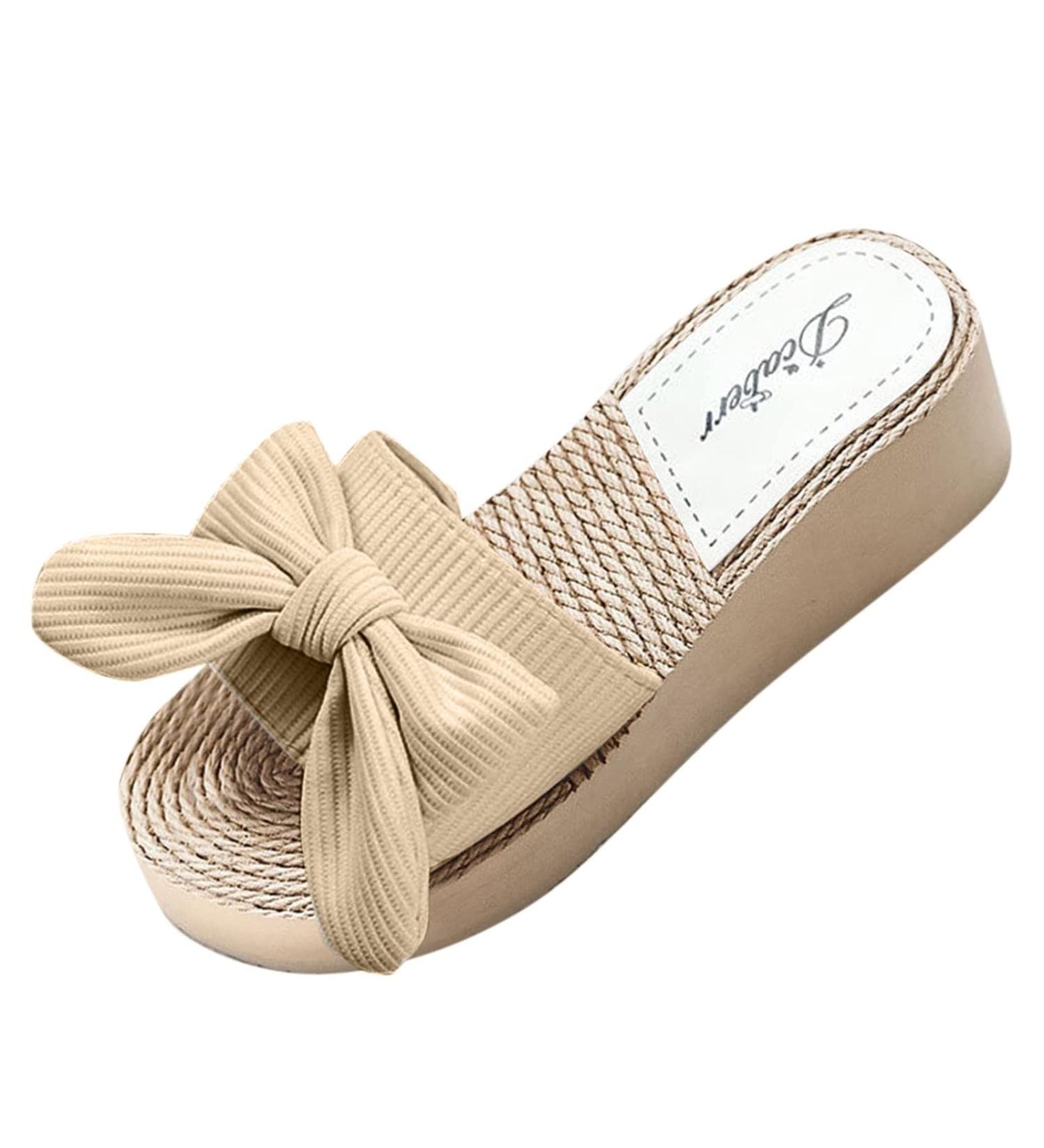 HSYHKDSY Beige Wedge Heel Sandals for Women - Elegant Glittering Summer Vacation Shoes S51144 | Comfortable & Casual - Buy Online on GoSupps.com