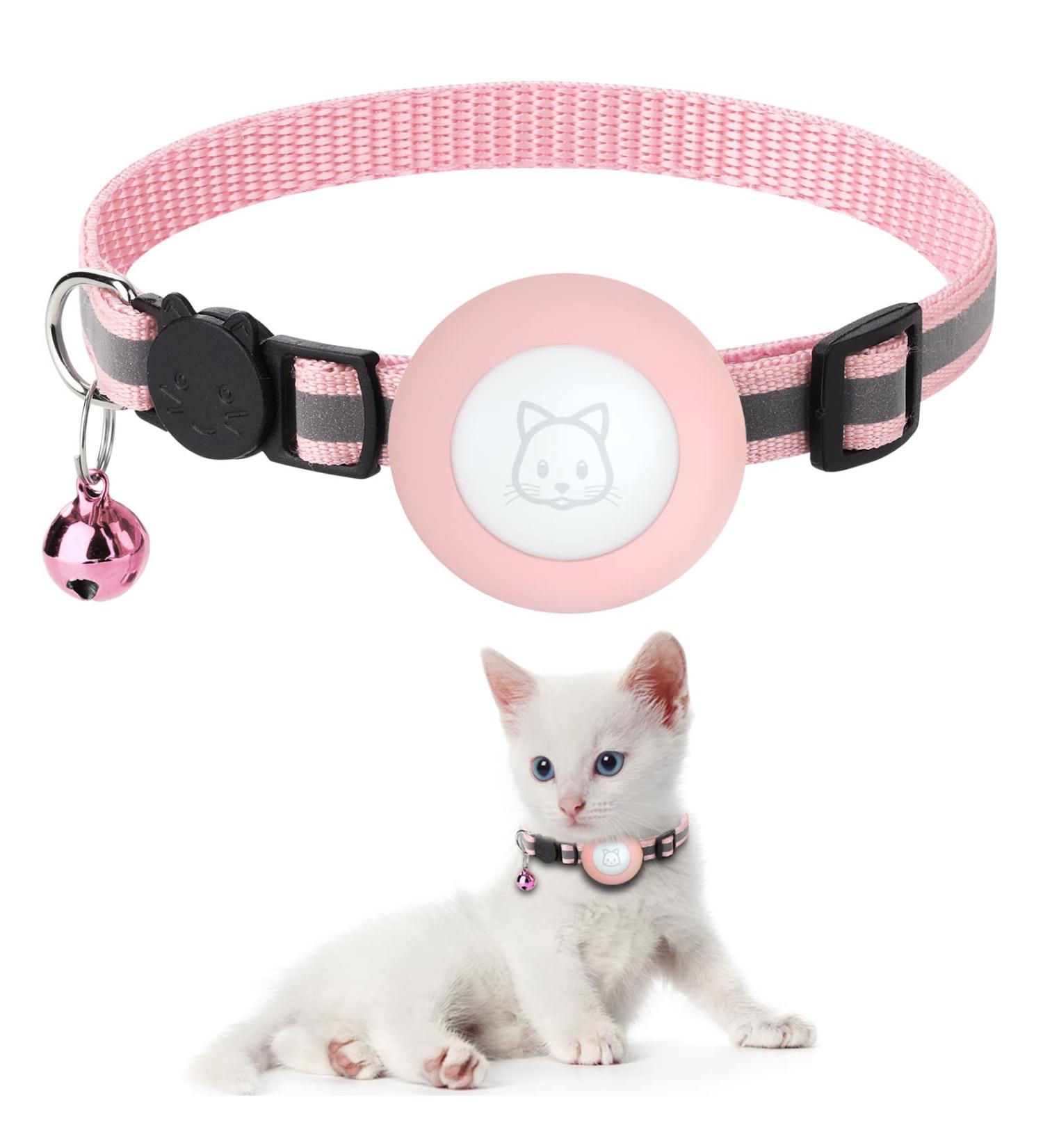 Airtag Cat Collar with Breakaway Bell | Reflective Adjustable Strap | Pink - Buy Online on GoSupps.com