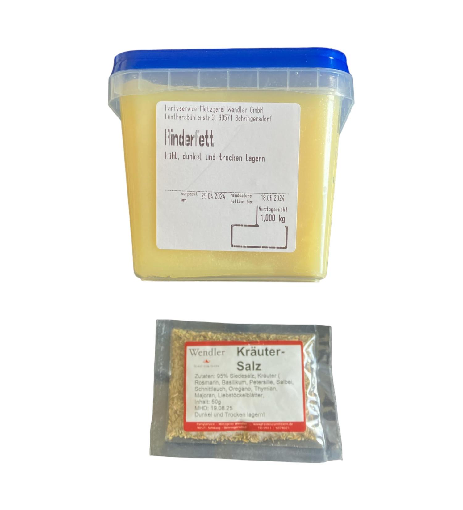 Authentic Homemade Tallow (1000g) & Wendler's Herbal Salt (50g) - Premium Franconian Craft Butcher Quality for International Shipping - Buy Online on GoSupps.com