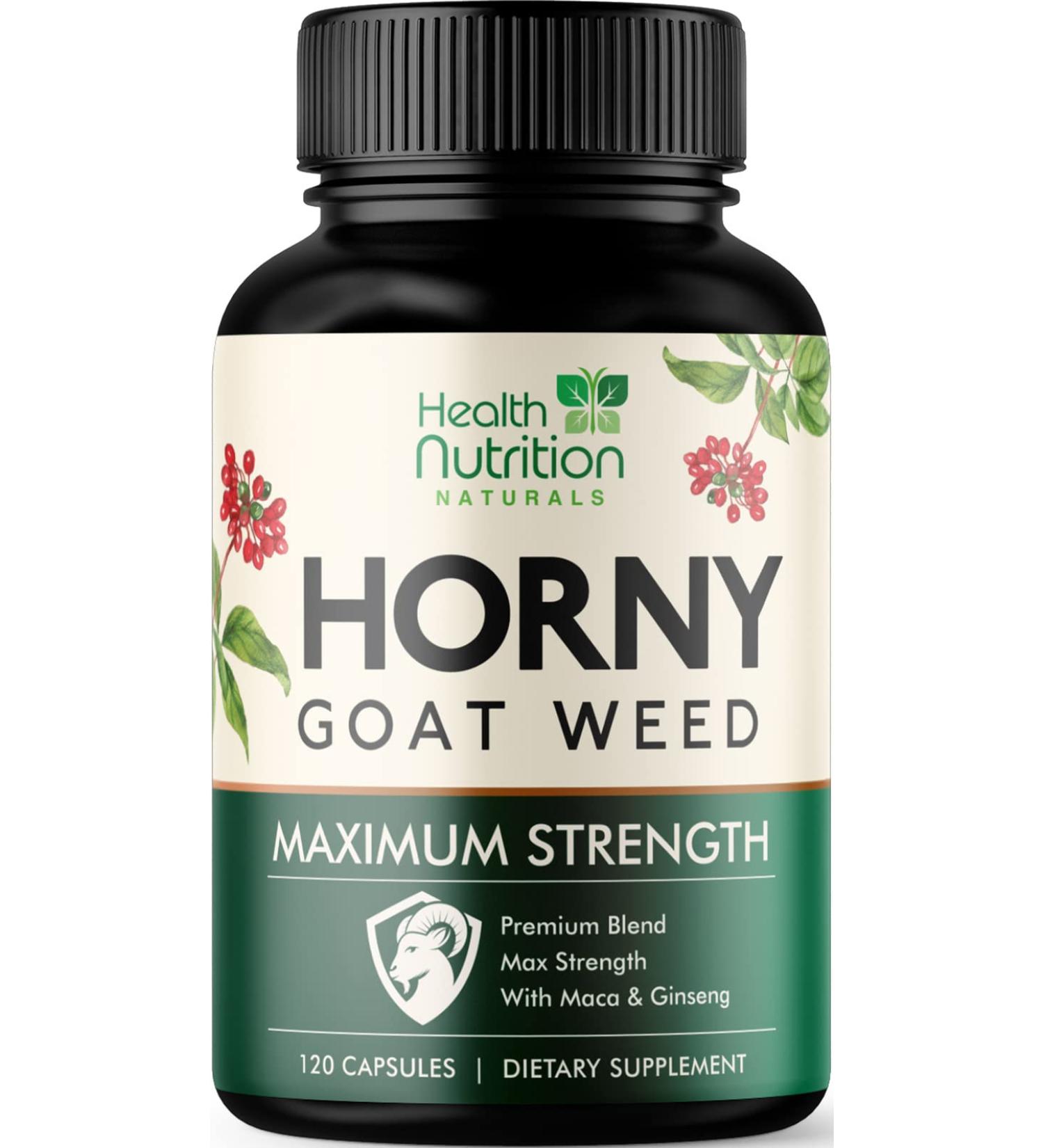Horny Goat Capsules for Men & Women - 1590mg Extra Strength with Maca, Tongkat Ali, and Ginseng - Epimedium Supplement - 120 Capsules - Buy Online on GoSupps.com
