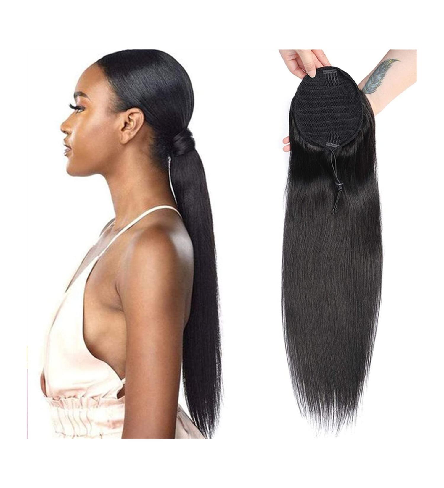 Hair Buns Hair Piece 8-30 Inches with Drawstring Ponytail Brazilian Real Hair Extensions Straight Ponytail Wig Hair Slices for Black Women Hair Accessories For Girls (Color : 14 inch) - Buy Online on GoSupps.com