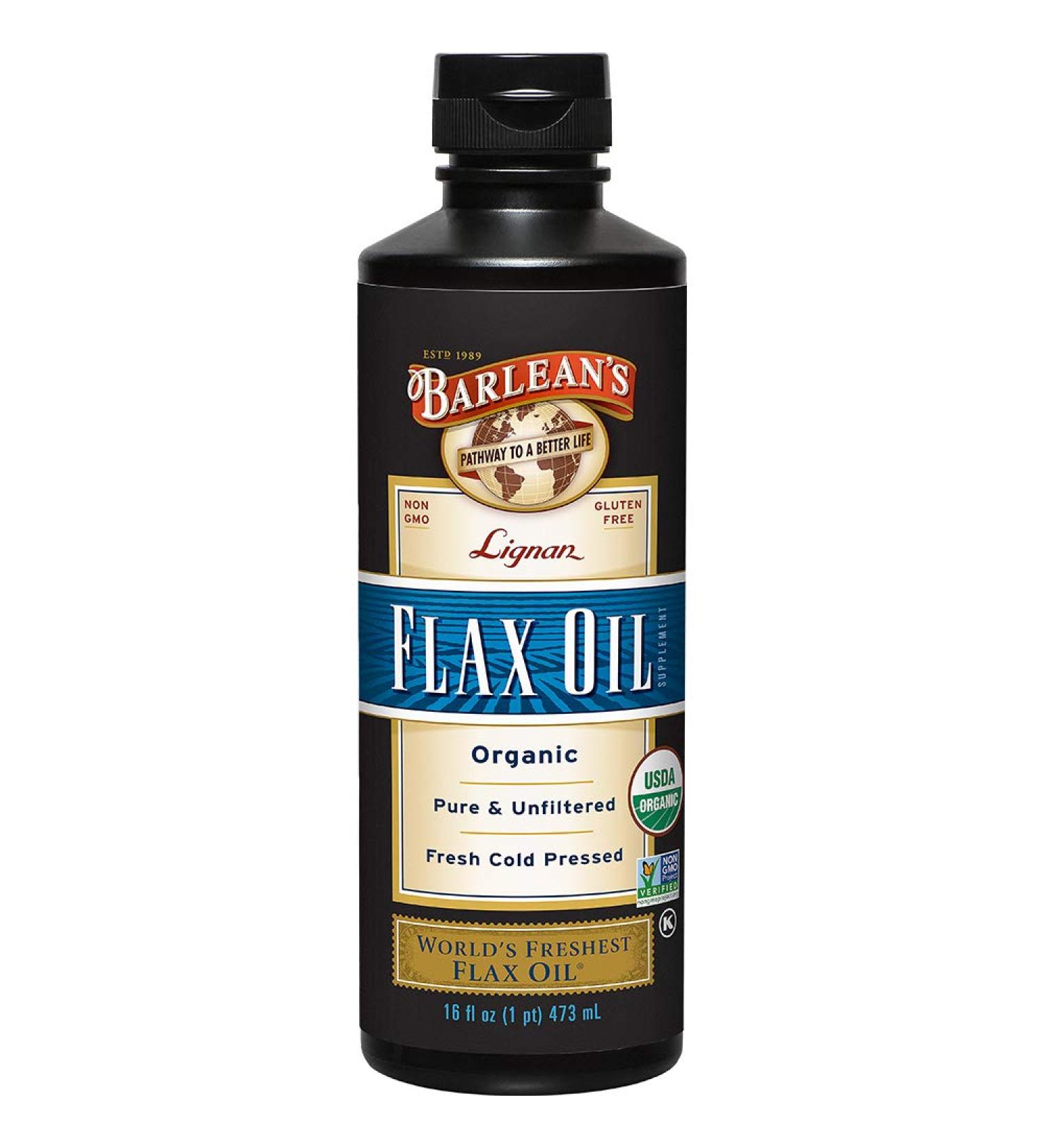 Barlean's Organic Lignan Flax Oil 16 fl oz - Premium Cold-Pressed Omega-3 & Plant-Based Nutrients - Buy Online on GoSupps.com