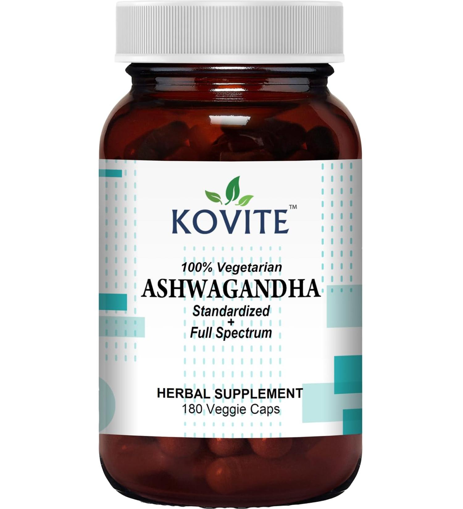 Kovite Ashwagandha Extract - Standardized Full Spectrum - 475 mg - 180 Vegetable Capsules