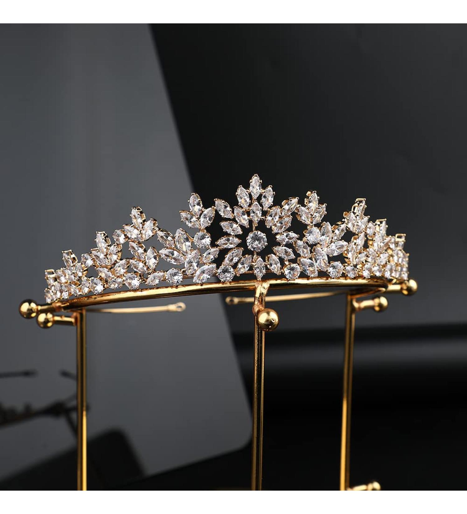QXMYOO Small Wedding Tiara for Women - 5A Cubic Zirconia Bride Headpiece for Quinceanera 2023 (Gold) - Buy Online on GoSupps.com