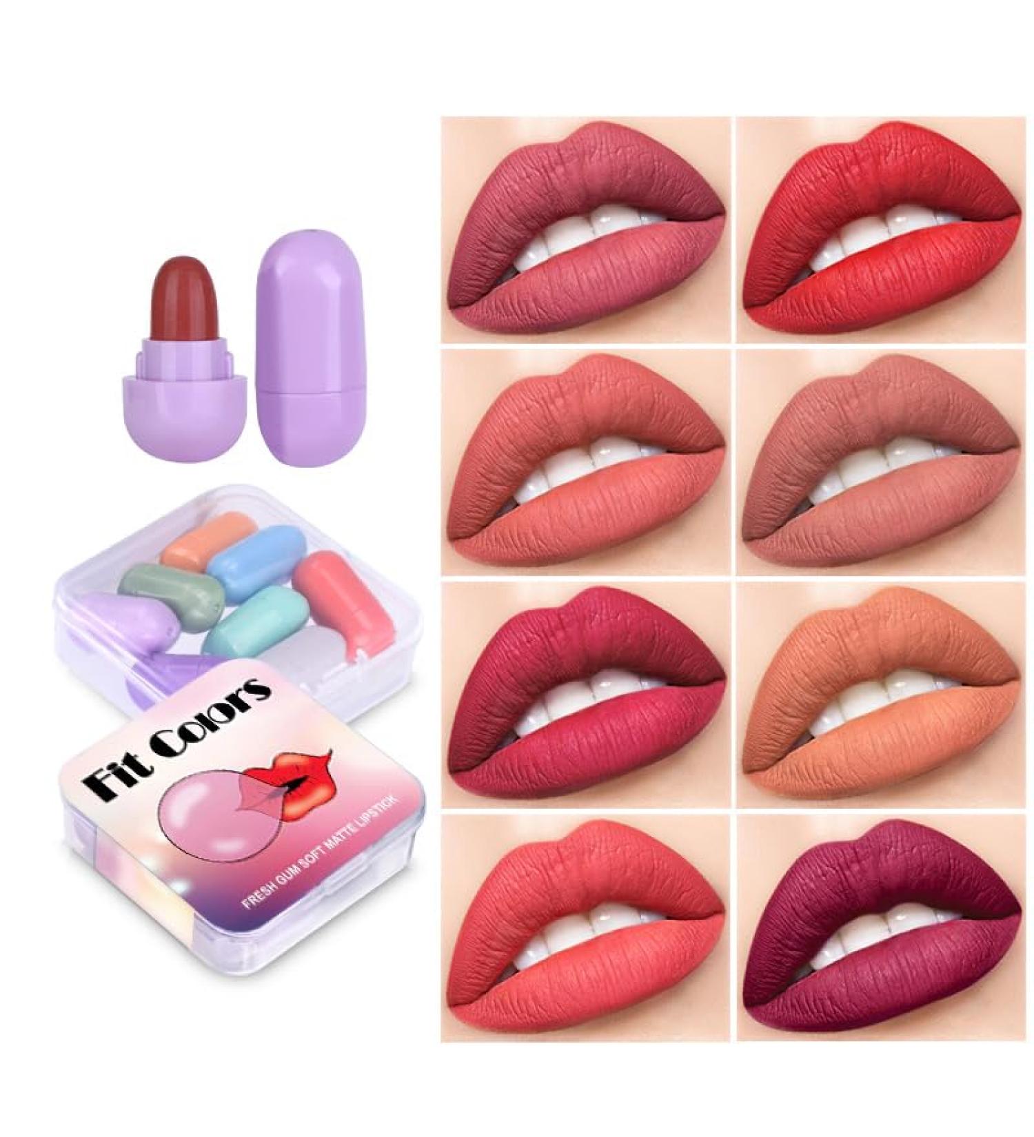 8 Colors Mini Matte Lipstick Set - Long Lasting Waterproof Lipstick Capsules for Girls & Women - Buy Online on GoSupps.com