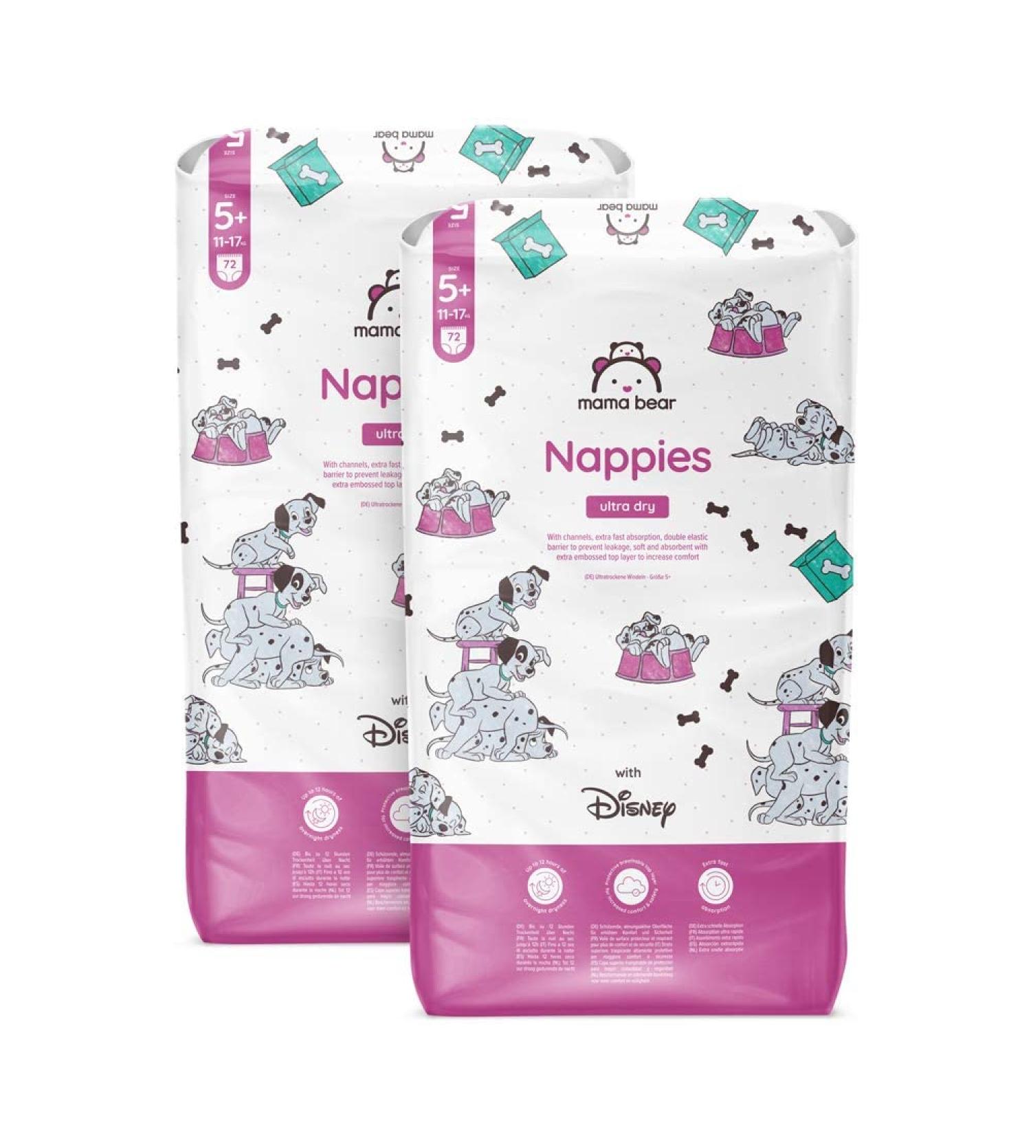 Mama Bear Disney Ultra Dry Diapers Size 5+ (11-17 kg) - Monthly Box of 144 (2 Packs of 72) - Best International Shipping - Buy Online on GoSupps.com