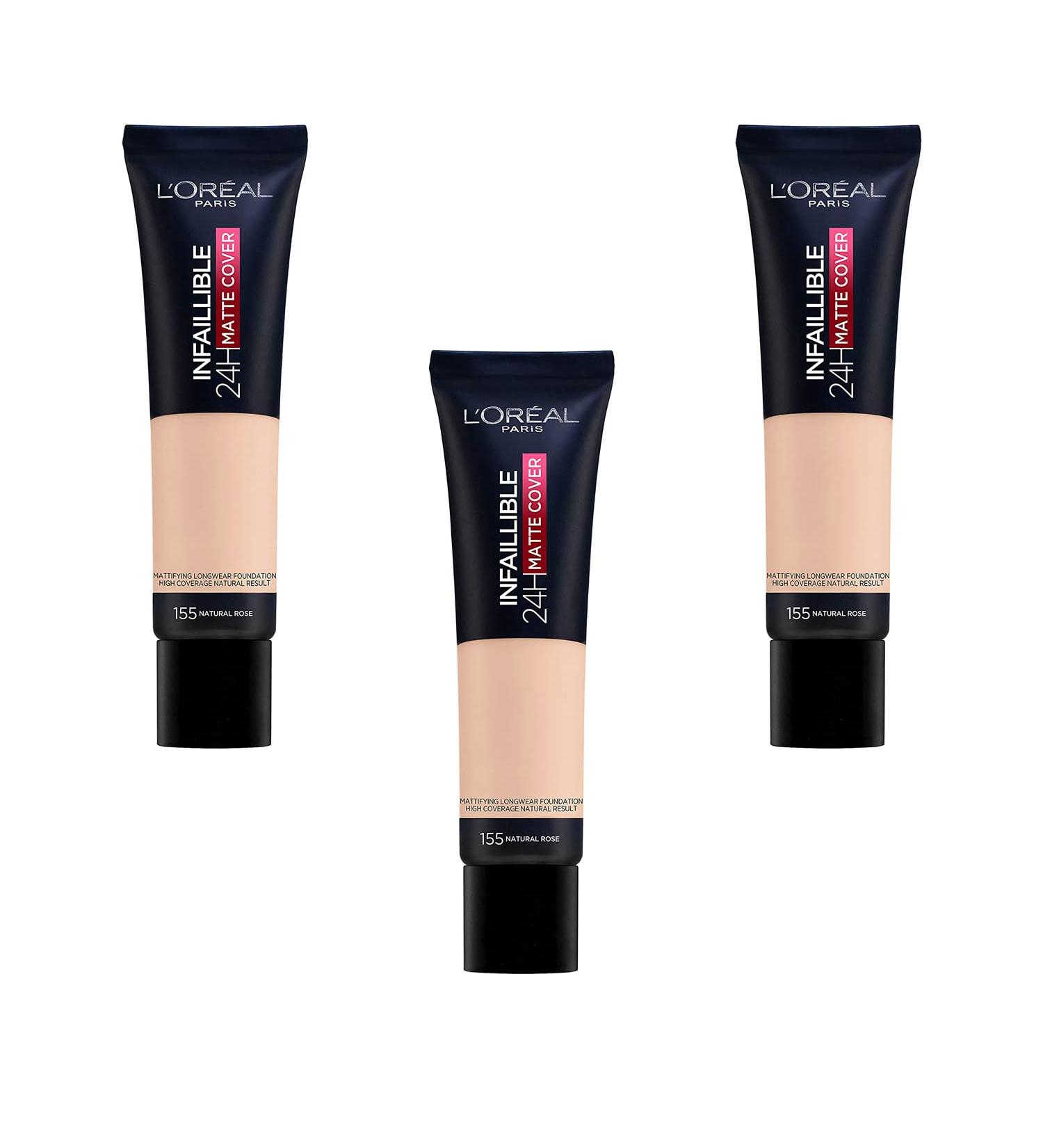 L'Or al Paris Cover Liquid Foundation with 4% Niacinamide Long-Lasting & Natural Available in 20 Shades SPF 25 32H Infallible Matte Coverage Shade 155 30ml (Packaging May Vary) - Buy Online on GoSupps.com