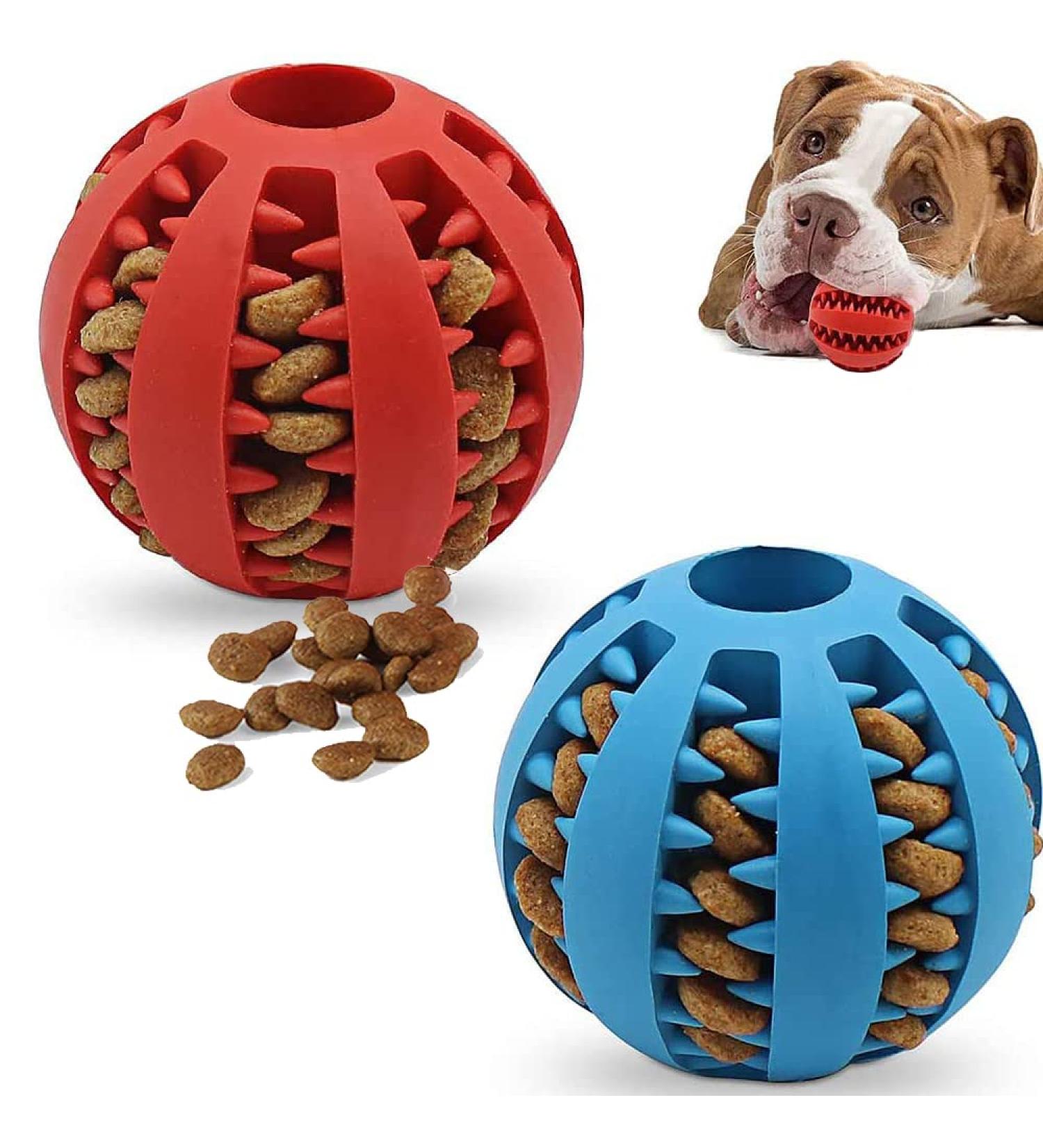 Speedy Panther 2Pcs Dog Treat Dispenser Ball Toy Interactive Dog Toys for Boredom Teeth Cleaning Chew Toy Rubber Ball for Puppy Small Dogs (S) 5cm Blue&Red - Buy Online on GoSupps.com