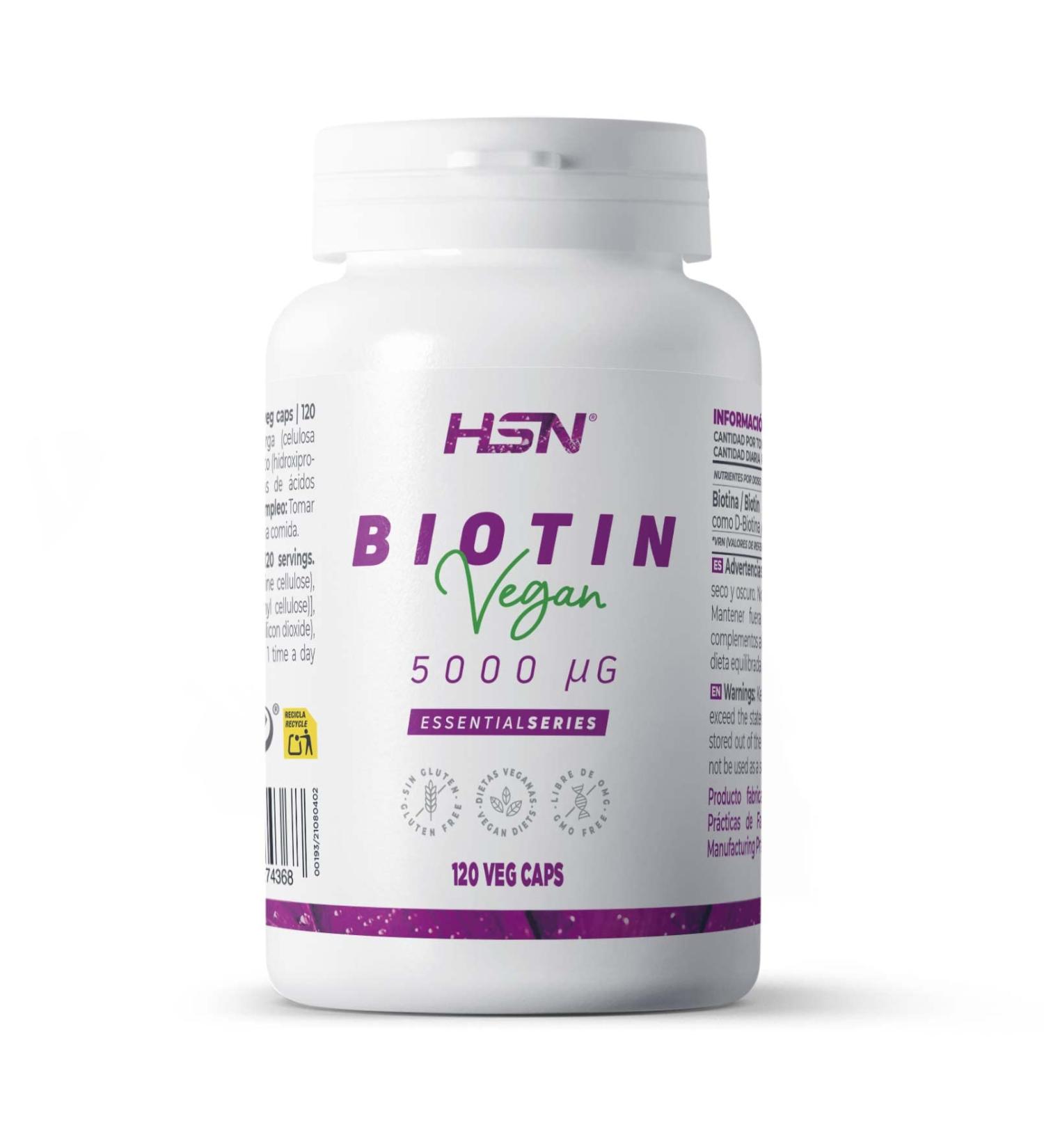 HSN Biotin 5000mcg Vitamin for Hair Growth and Prevent Falling Strengthening Nails Softer and Softer Skin Vegan Gluten Free 120 Vegetable Capsules - Buy Online on GoSupps.com