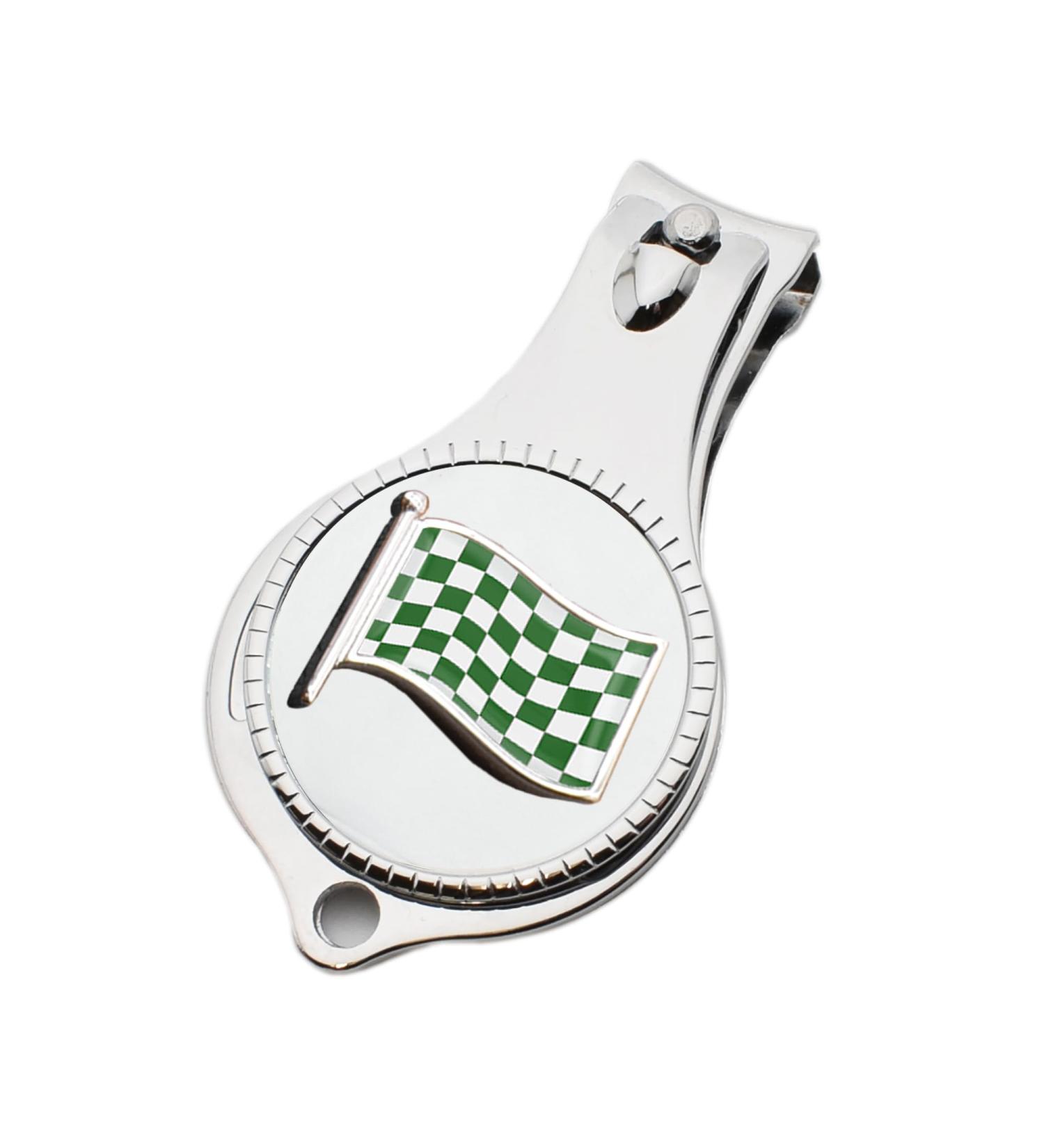 Green Chequered Flag Design Pocket Metal Nail Clipper Bottle Opener with Personalised Engraved Message Presented in a Velvet Pouch - Buy Online on GoSupps.com
