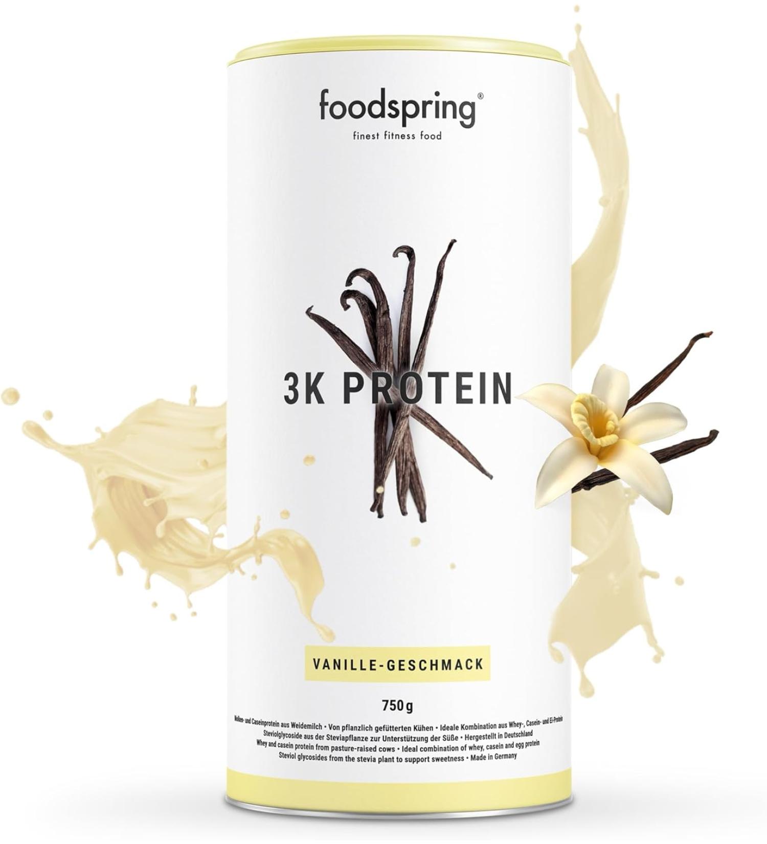 Foodspring Whey Protein Powder Vanilla - 23g Protein for Muscle Building Perfect Solubility Pasture Milk Rich in BCAAs & EAAs - New Recipe (750g) - Buy Online on GoSupps.com
