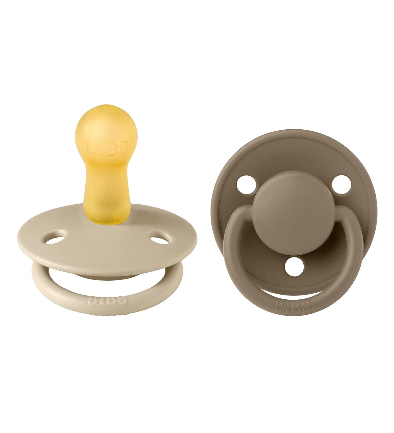 BIBS Pacifiers â De Lux | BPA-Free Natural Rubber Baby Pacifier | Made in Denmark | Set of 2 Soothers - Vanilla/Dark Oak - 6-18 Months Natural Rubber - Buy Online on GoSupps.com