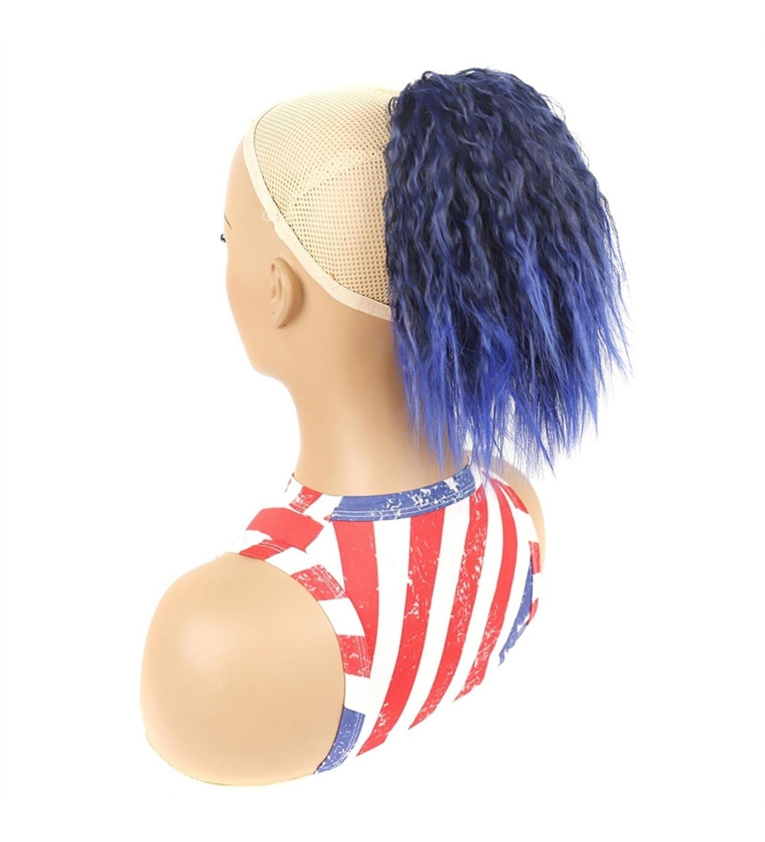 Human Hair Ponytail Hair Piece Syntheitc Short Fake Hair Pieces Drawstring Ponytail Hair Extensions Corn Wavy Curly Clip in Fluffy Ponytail Hairpiece for Women Ponytail Hairpiece for Women(Color:1BT 1BTBLUE2 - Buy Online on GoSupps.com