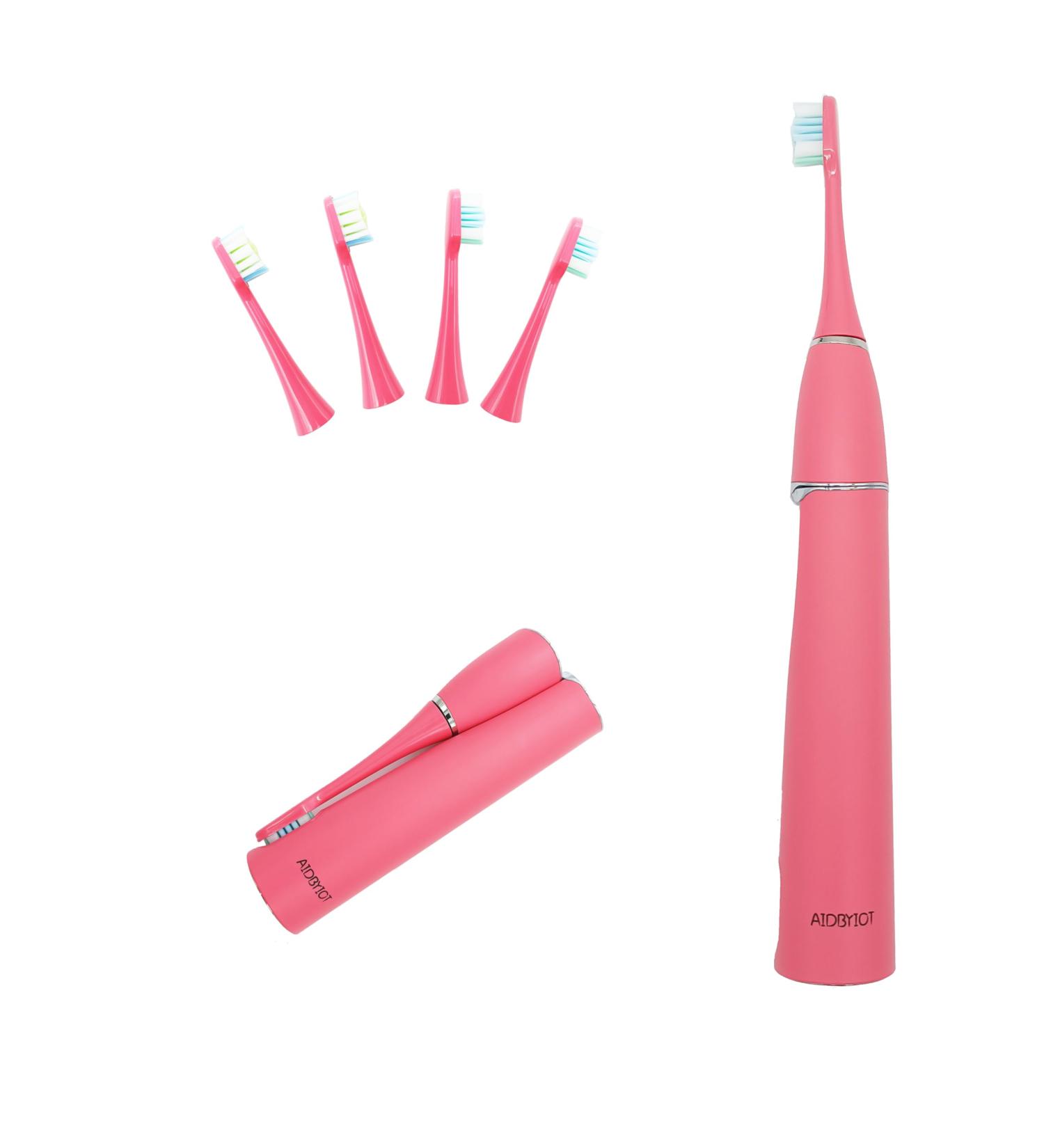 Folding Sonic Electric Toothbrush - Portable Rechargeable Travel Toothbrush with UVLED Sterilization & 4 Brush Heads - Pink - Buy Online on GoSupps.com