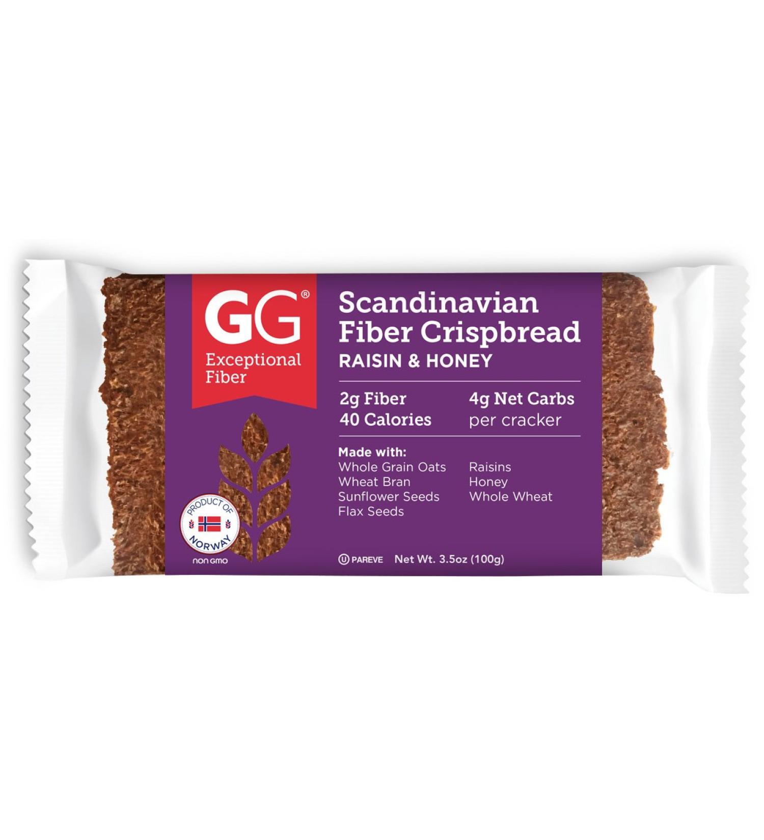 GG Scandinavian Fiber Crispbread Raisin & Honey 3.5 Oz - Pack of 15 | High-Fiber Snack for Health-Conscious Consumers - Buy Online on GoSupps.com