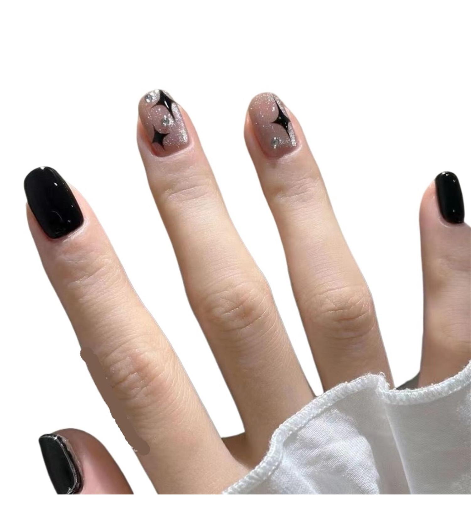 Nail patches fake nails wearing nail polish waterproof black detachable reusable(S) - Buy Online on GoSupps.com
