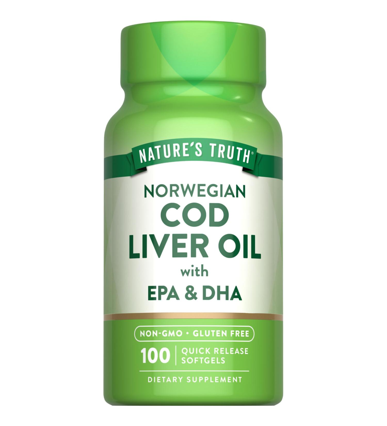 Nature's Truth Norwegian Cod Liver Oil | 100 Softgels | with EPA & DHA | Non-GMO & Gluten Free Supplement - Buy Online on GoSupps.com