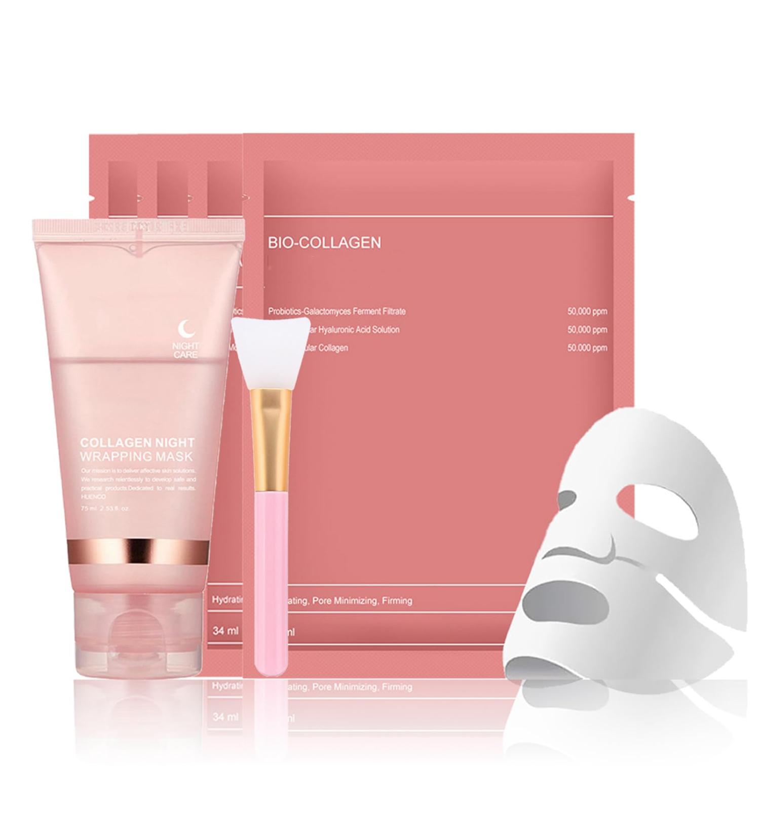 Bio Collagen Face Mask + Collagen Night Wrapping Mask with Face Mask Brush Korean Skin Care for Teenage Girls Face Masks Beauty Collagen Overnight Wrapping Peel Off Facial Mask Deep Hydration - Buy Online on GoSupps.com