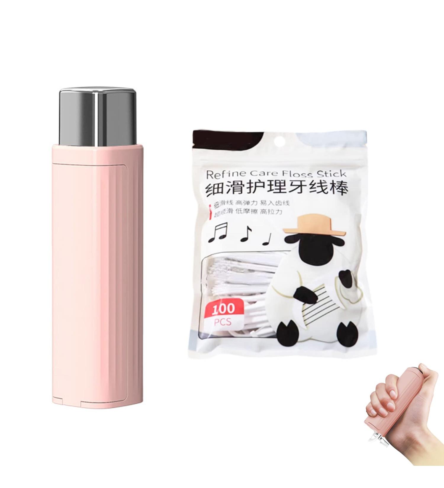 Automatic Dental Floss Dispenser with 100 Reusable Sticks - Travel-Friendly Pink Storage Box - Buy Online on GoSupps.com