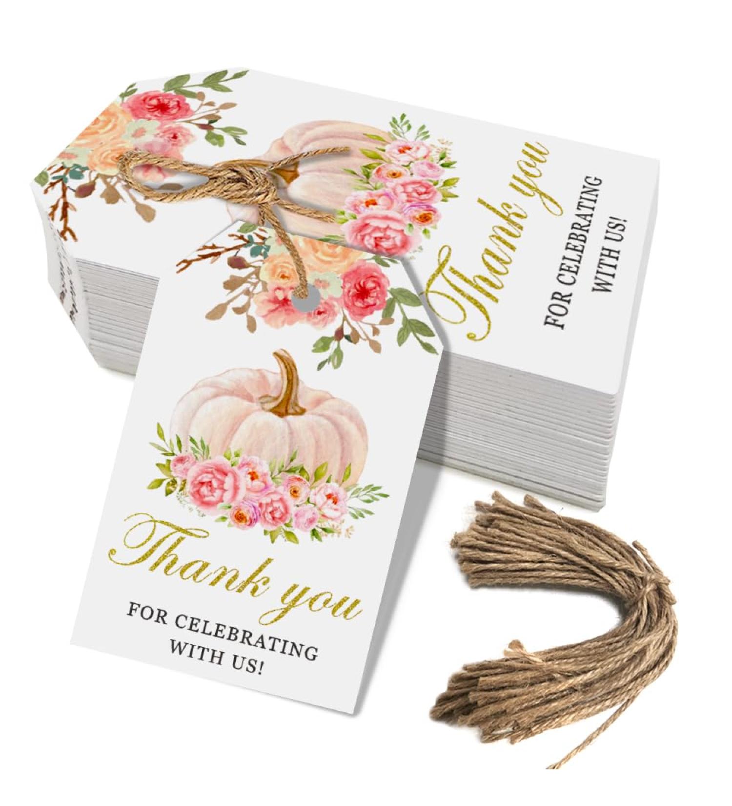 50 Pcs Pumpkin Gift Tags Fall Theme Pumpkin Gift Tags with String Thank You for Celebrating with Us Tags for Wedding Baby Shower Gender Reveal Birthday Party Decoration Supplies (Pink) - Buy Online on GoSupps.com