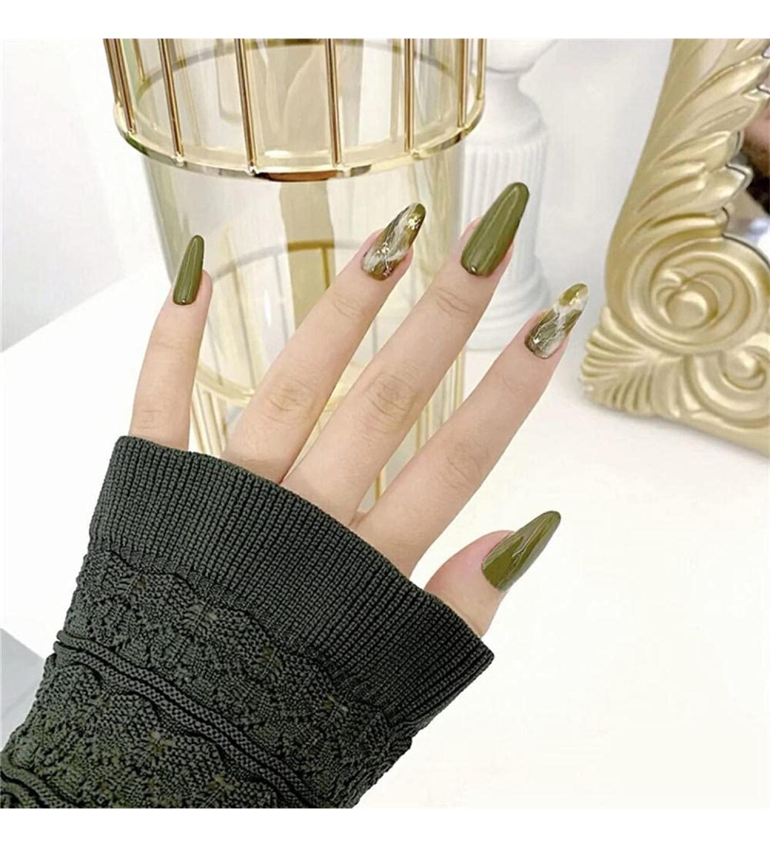 Press on Nails False Nails Fingernail Green Blooming Long Type 24 Pcs Artificial Finger Acrylic Nail Kit Manicure Kit for Women Fake Nails Short - Buy Online on GoSupps.com