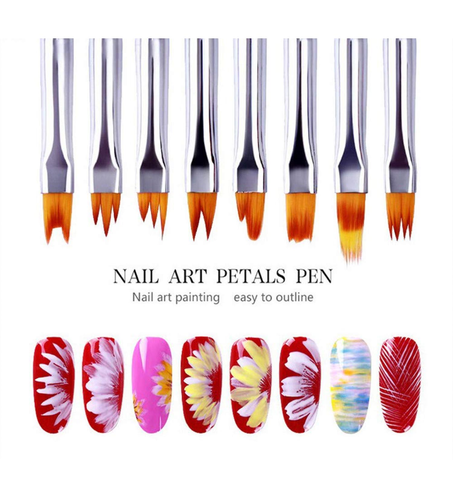 8 Pcs Premium Nail Brush Pen Set with Wood Handles for UV Gel Flower Drawing - Valentine's Day Gift - Buy Online on GoSupps.com
