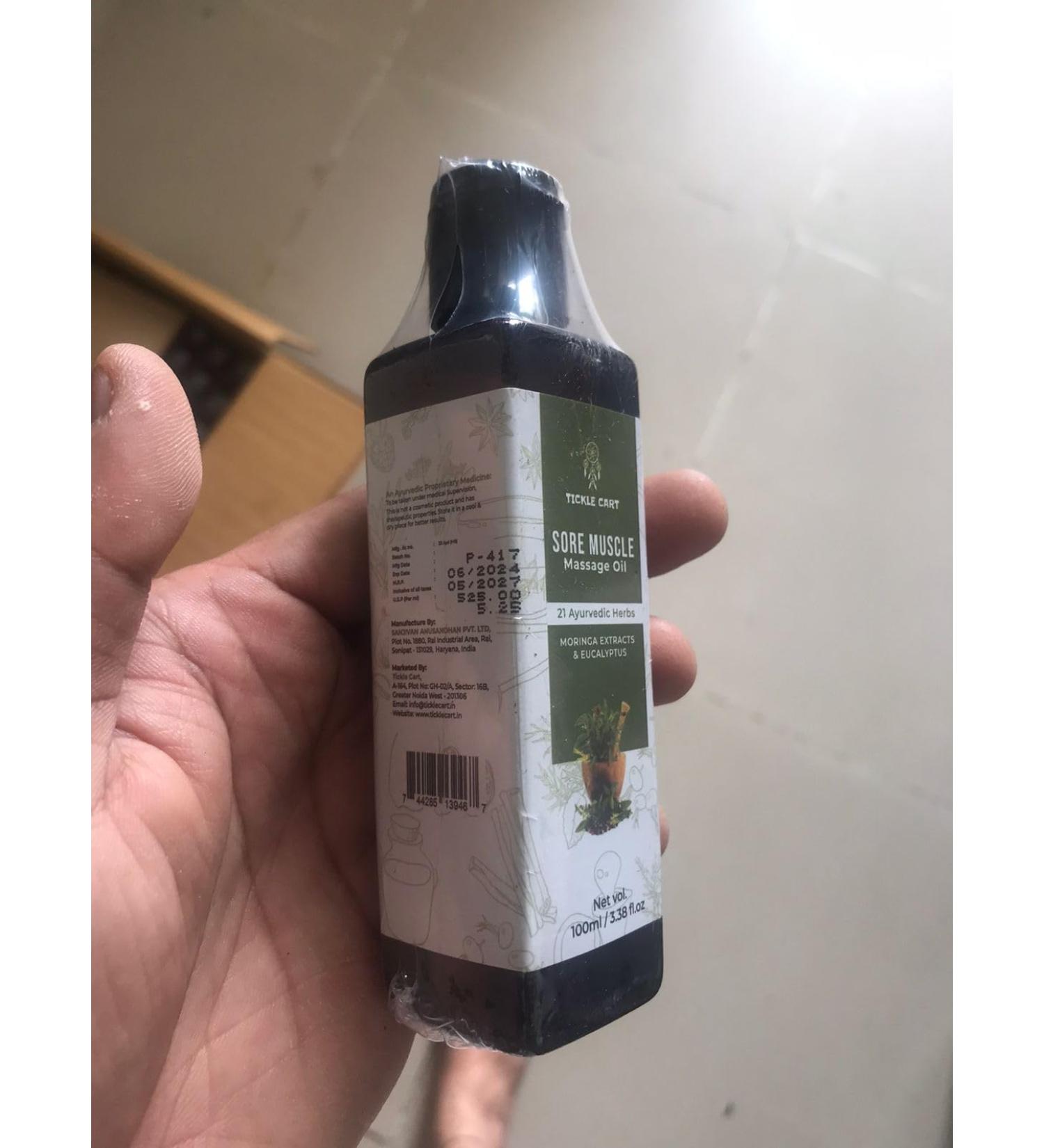 Ayurvedic Sore Muscle Massage Oil - Natural Full Body Therapy with Moringa & Eucalyptus | Instant Absorption & 21 Herbs | 3.38 fl. oz - Buy Online on GoSupps.com