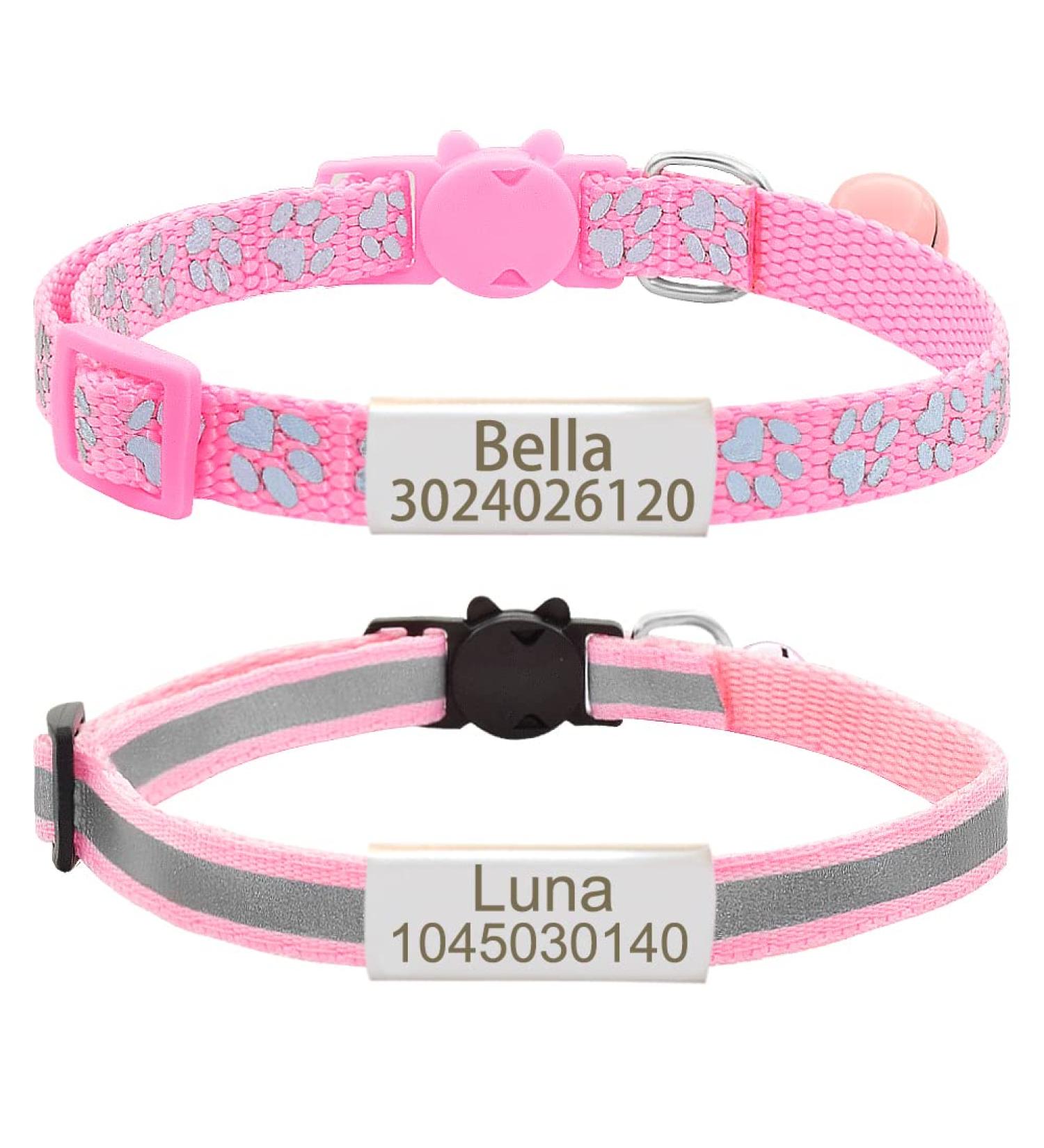 Personalized Reflective Cat Collar 2 Pack - Custom Breakaway with Name Tag & Bell | Anti-Loss Design for Cats 20-28 cm | Pink - Buy Online on GoSupps.com