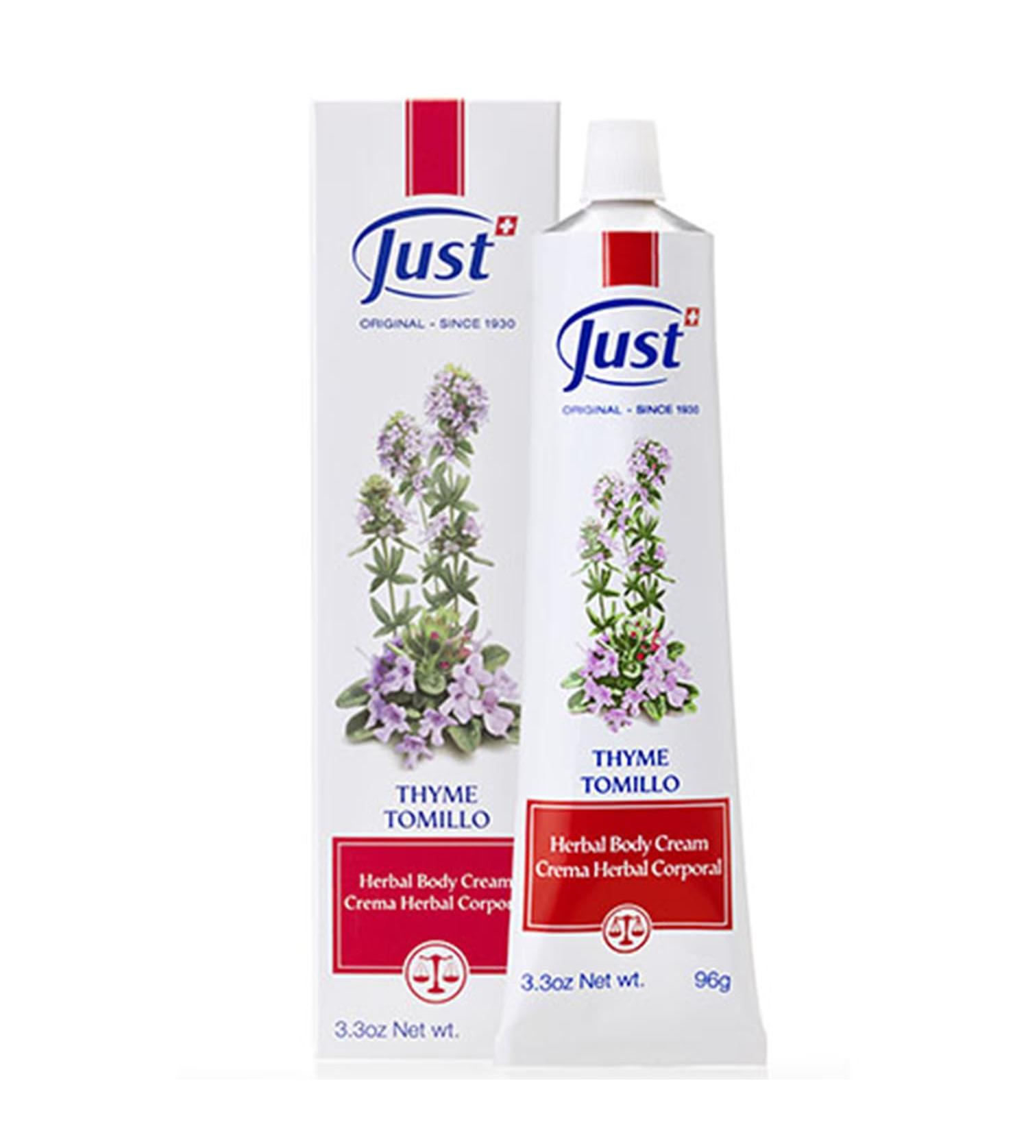 SwissJust Thyme Cream 96g - Effective Massage Cream with Camphor Eucalyptus & Essential Oils for Soothing Relief | International Shipping - Buy Online on GoSupps.com