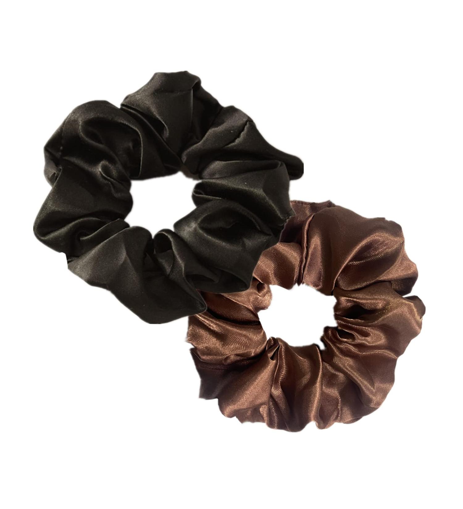 2 PCS Satin Silk Hair Scrunchies for Thick, Curly, and Thin Hair - Black & Brown - Buy Online on GoSupps.com