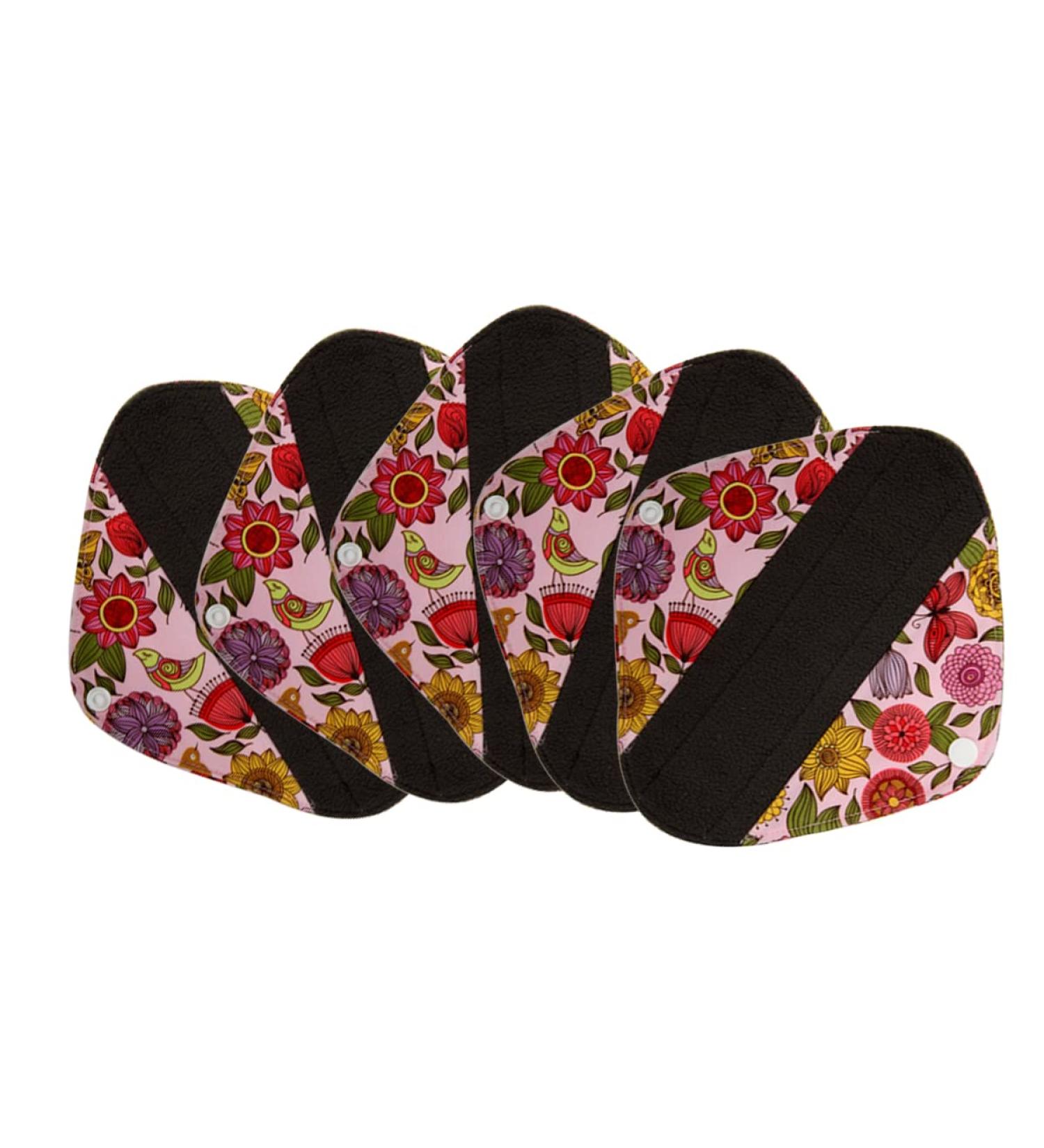 5 Piece Charcoal Bamboo Mama Cloth Menstrual Pads Reusable Sanitary Pads Pantyliner 8 Inch Bloom - Buy Online on GoSupps.com
