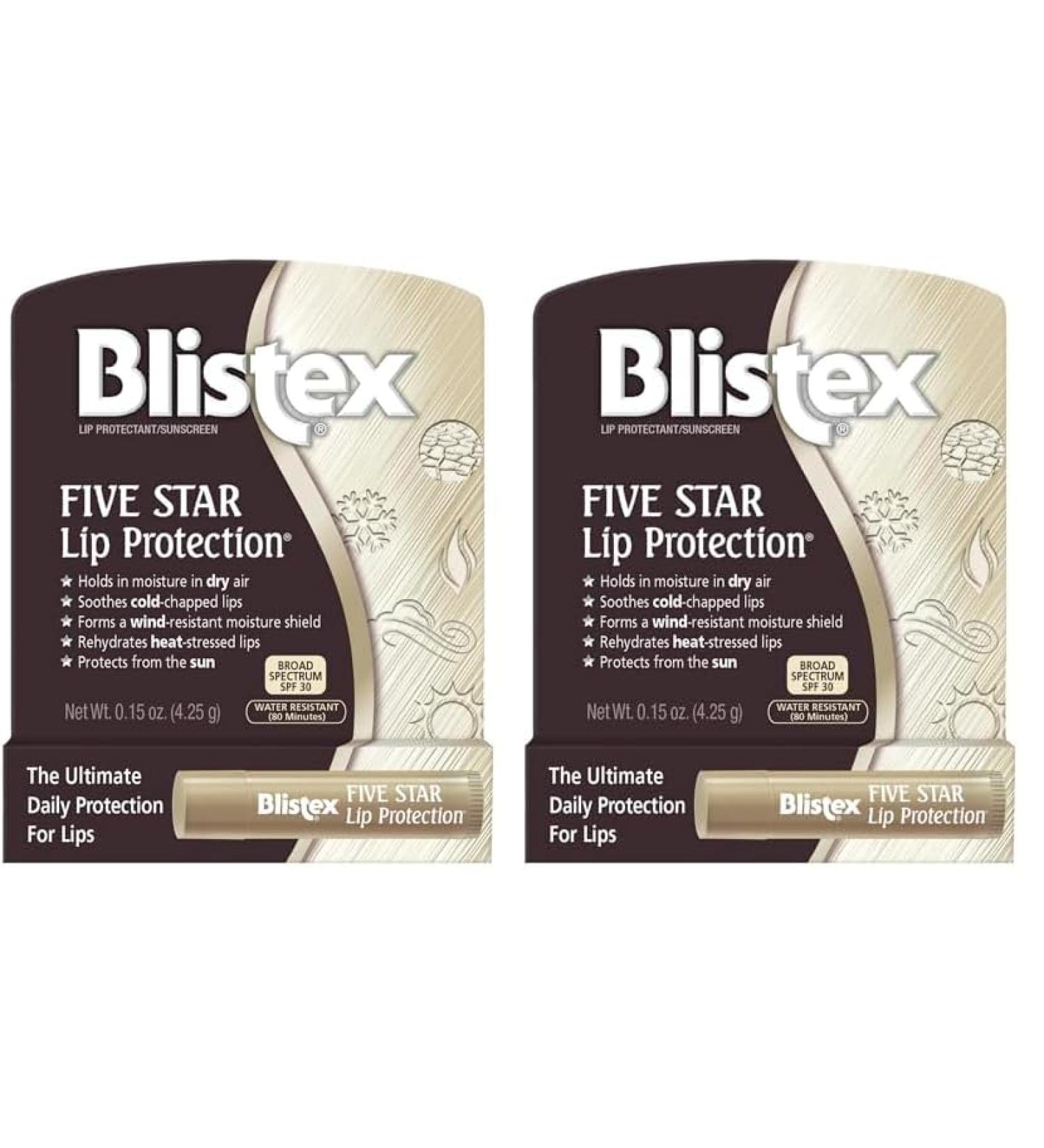 Blistex Five Star Lip Protection Balm - SPF 30 Wind & Water-Resistant Hydrating Relief for Chapped Lips - 0.15 Oz - Buy Online on GoSupps.com