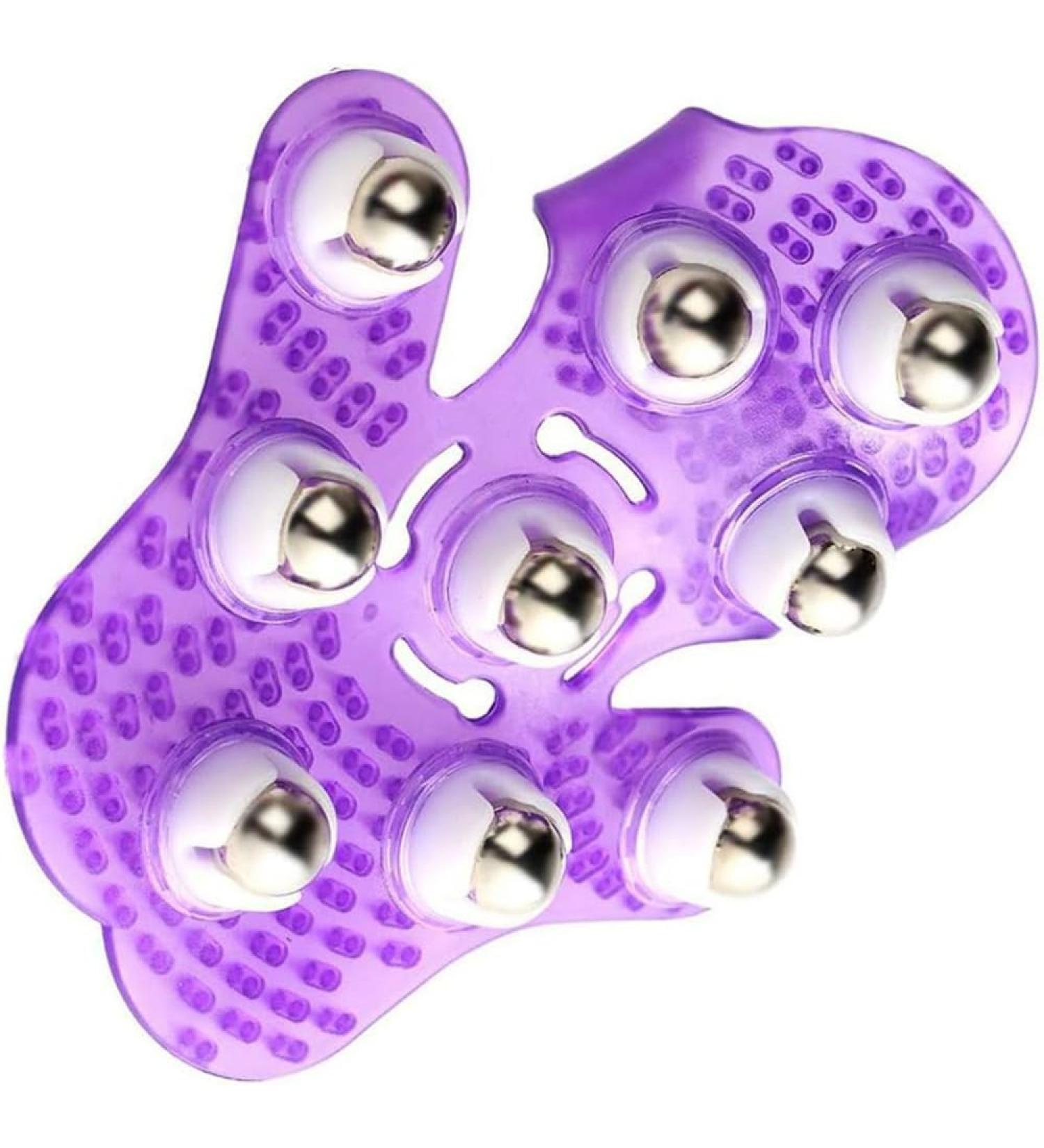 Uqmiqura Palm Shaped Massage Glove - Body Massager with 9 360-Degree Scooters & Metal Roller Ball for Stress Relief (Purple) - Buy Online on GoSupps.com