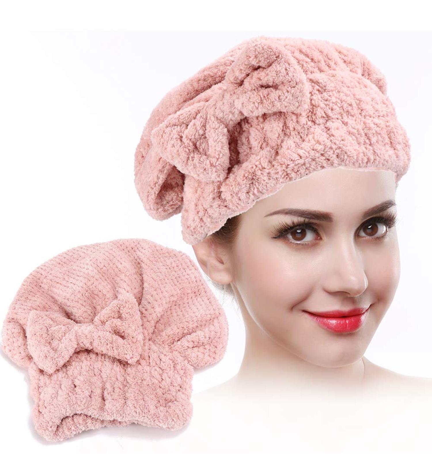 Filfeel Hair Drying Cap - Super Absorbent Coral Fleece Quick-Drying Make-Up Hat for Swimming - Pink (9.4in x 10.2in) - Buy Online on GoSupps.com